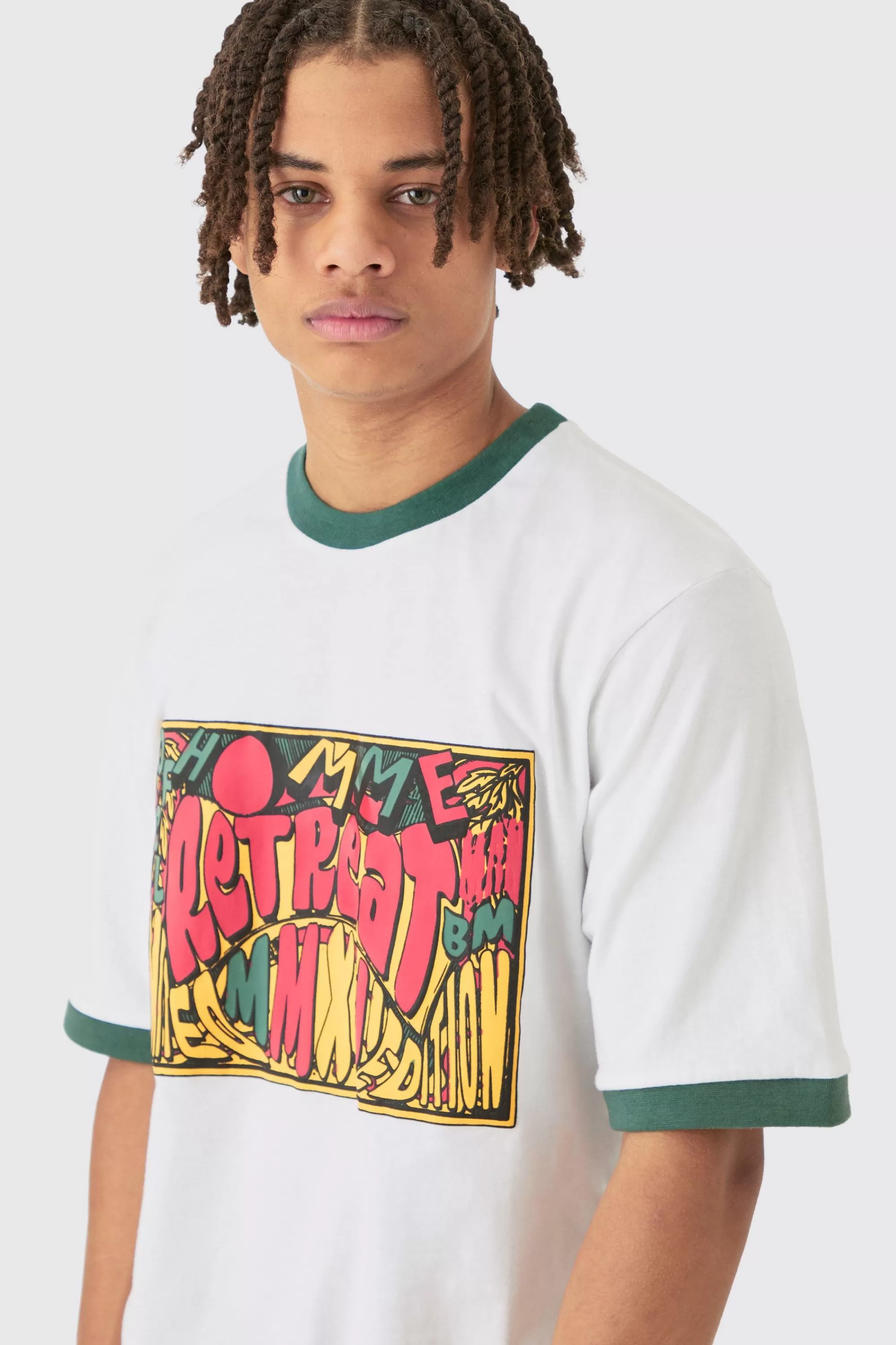 boohooMAN Contrast Neck Puff Print Graphic Regular Fit T-shirt | UK white Flash Sale