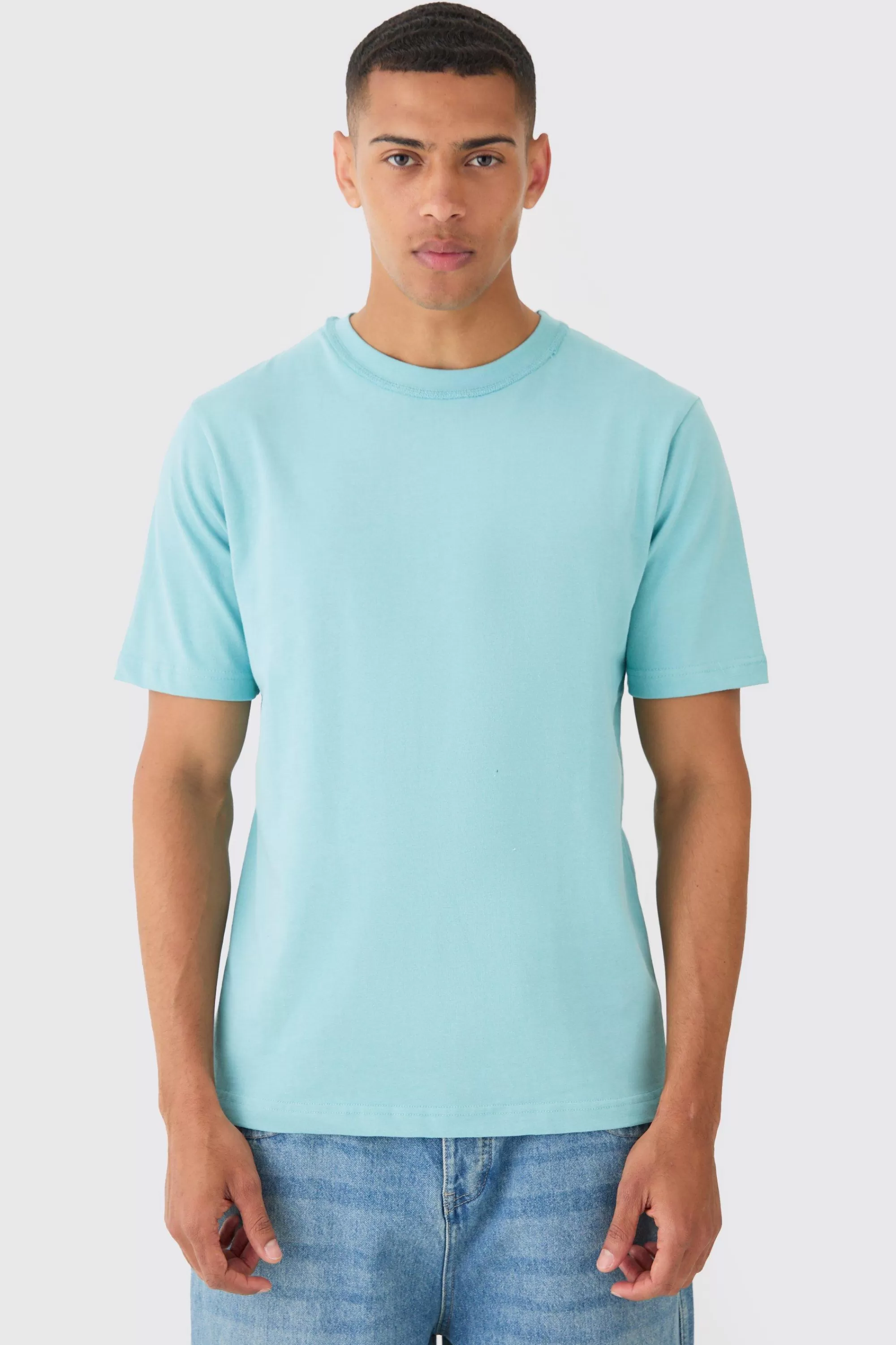 boohooMAN Core Heavy Carded Layed On Neck T-shirt | UK dusty blue Cheap
