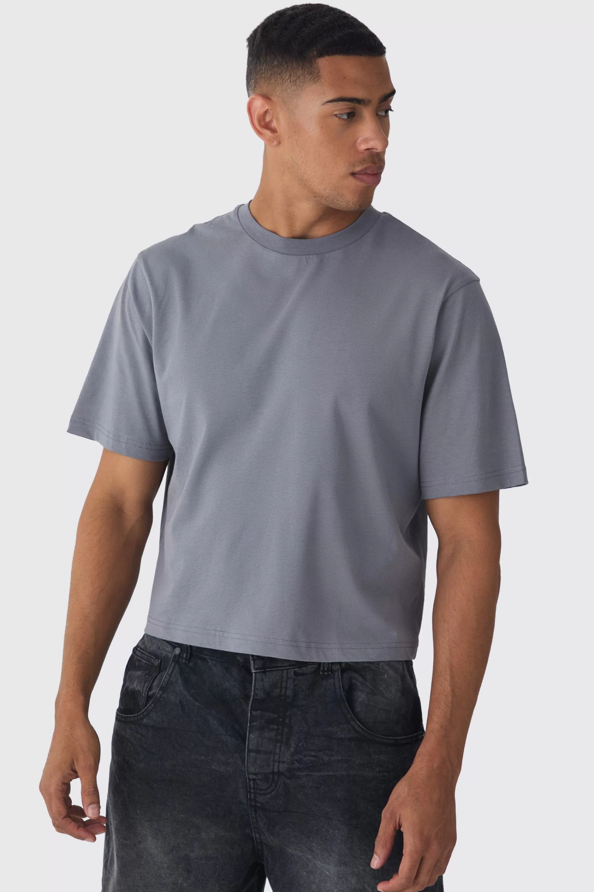boohooMAN Crew Neck Baby T-shirt | UK charcoal Shop