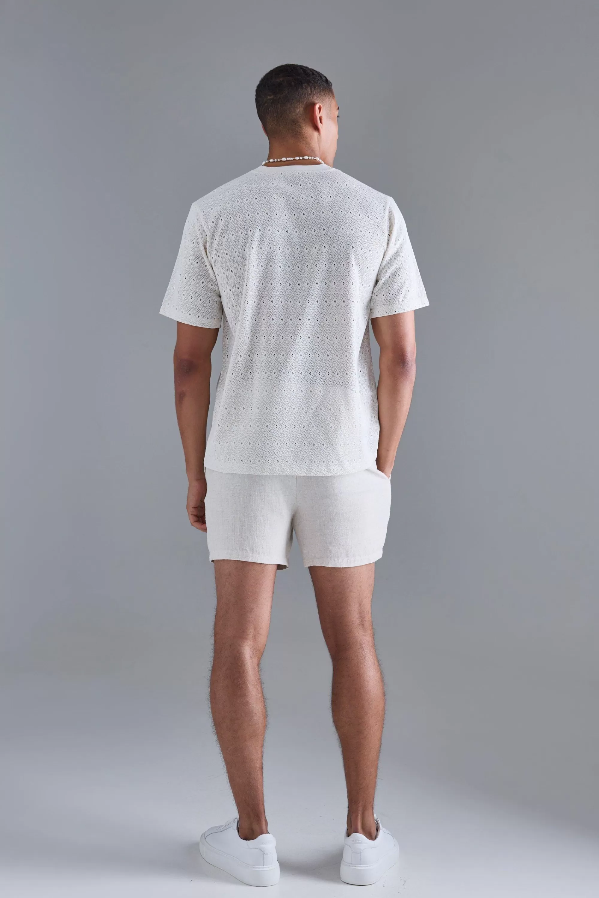 boohooMAN Diamond Crochet T-shirt | UK ecru Online