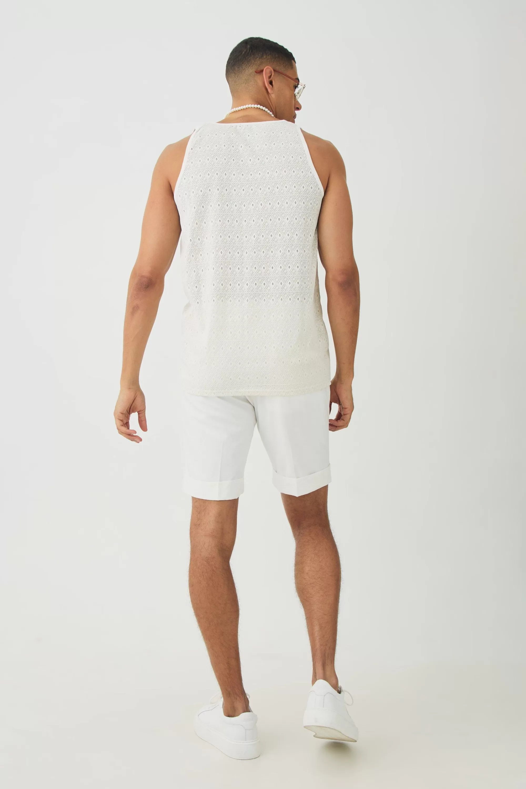 boohooMAN Diamond Crochet Vest | UK ecru Cheap