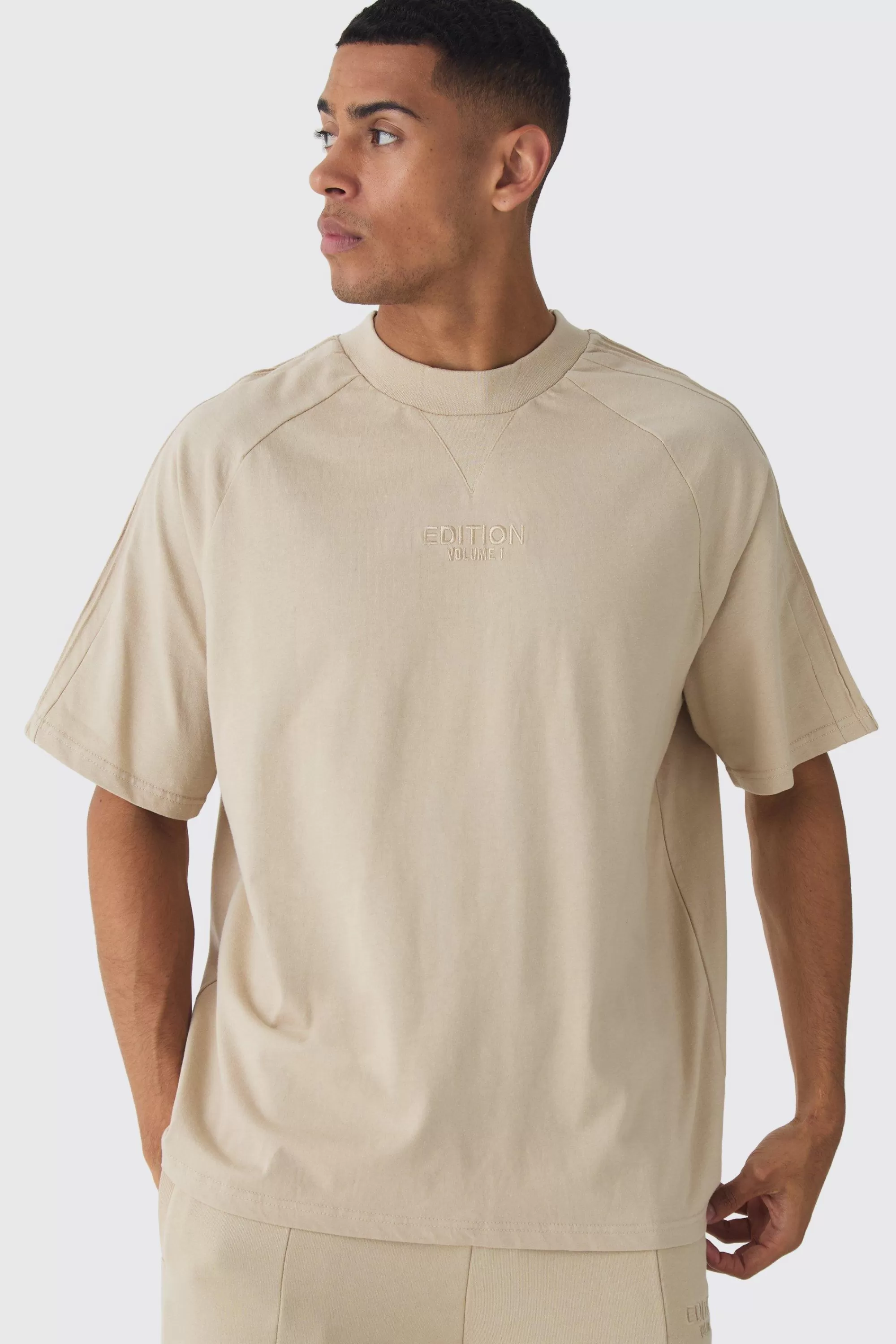boohooMAN EDITION Oversized Heavyweight Pin Tuck T-shirt | UK stone Sale