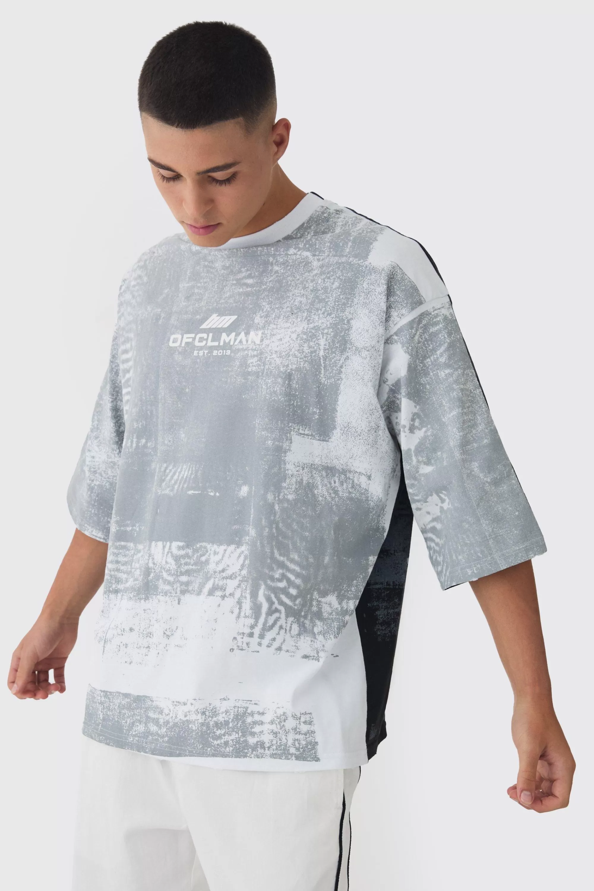 boohooMAN Extreme Heavyweight Oversized Heavyweight Spliced Printed T-Shirt | UK white Best