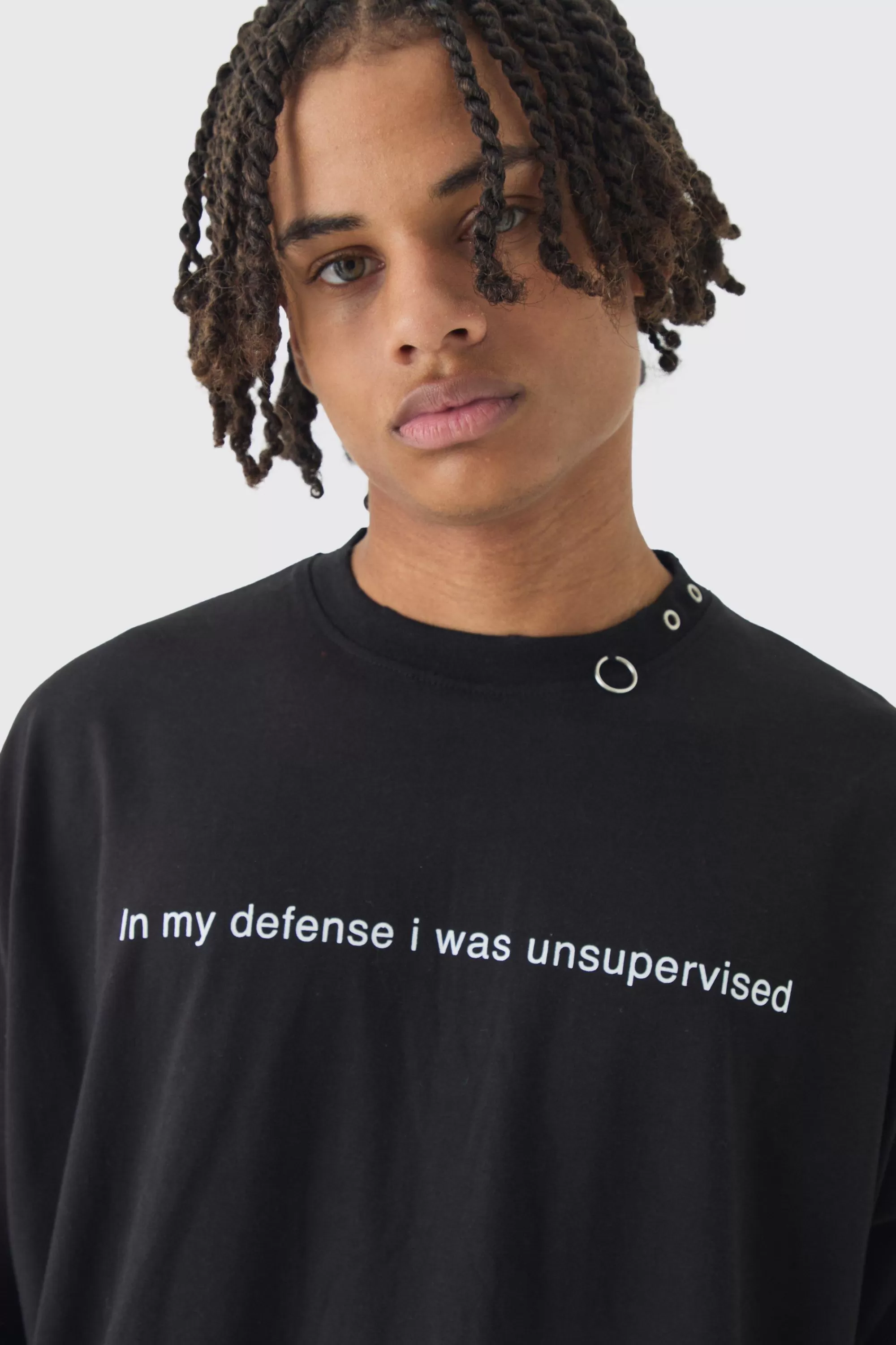 boohooMAN Extreme Heavyweight Oversized Metal Trim Slogan T-Shirt | UK black Best