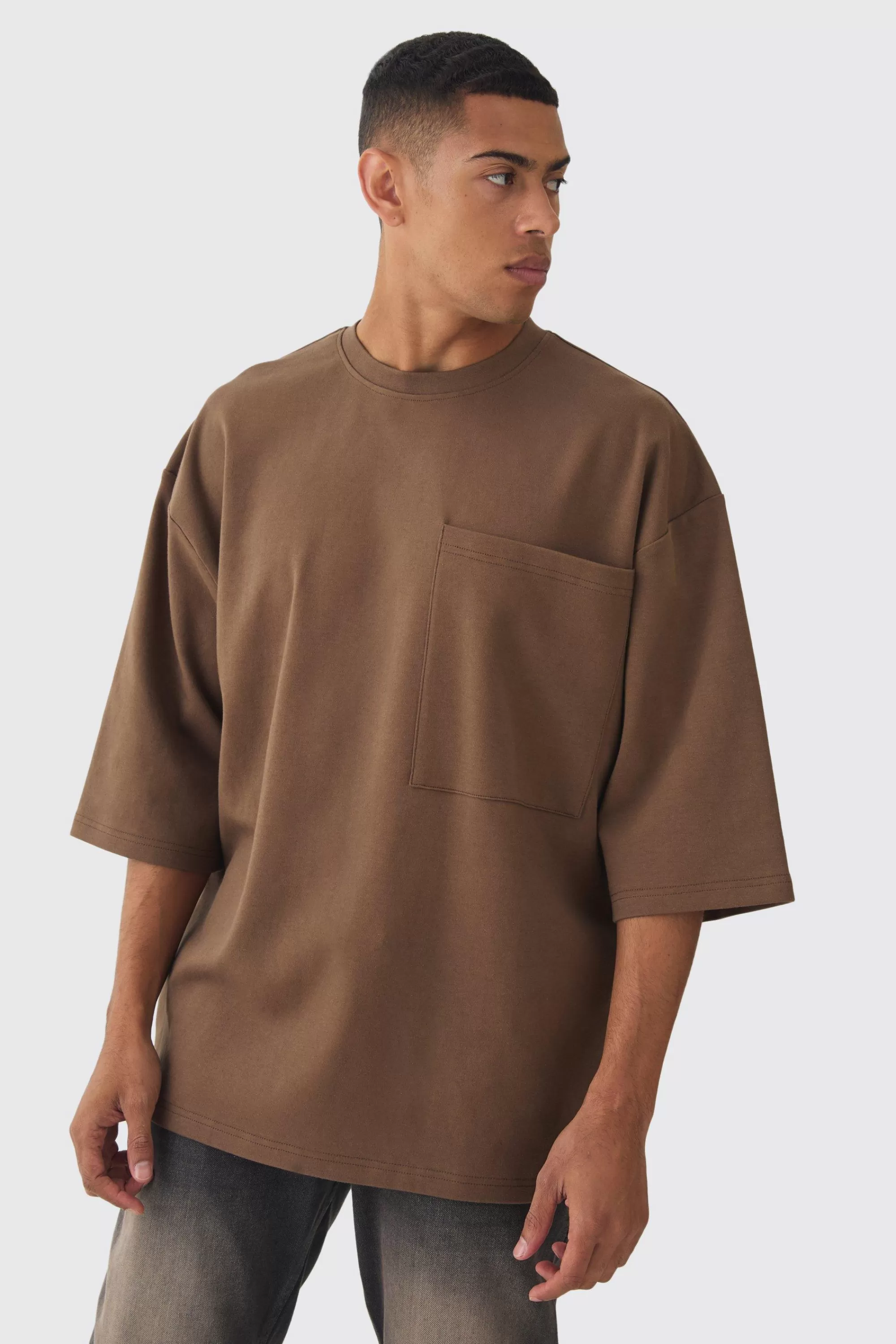 boohooMAN Extreme Oversized Heavyweight Interlock T-shirt | UK dark tan Fashion