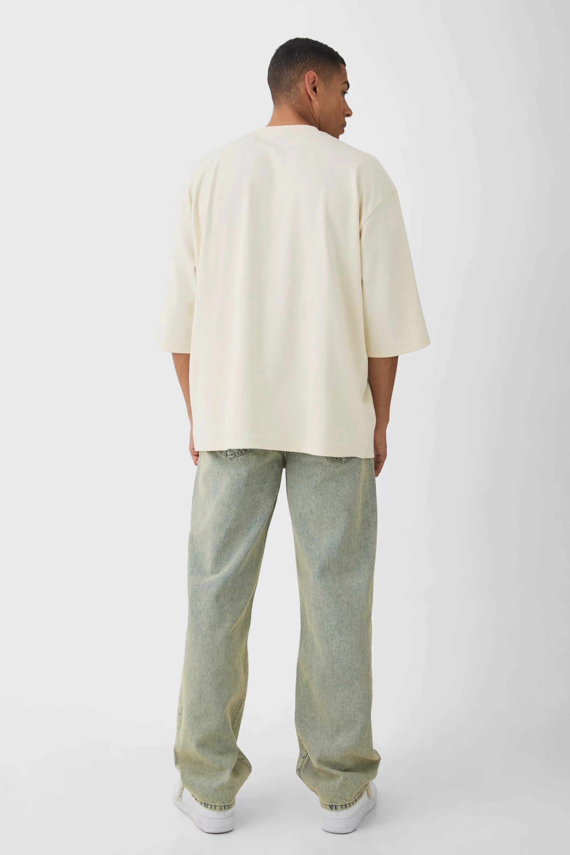 boohooMAN Extreme Oversized Heavyweight Interlock T-shirt | UK ecru Online