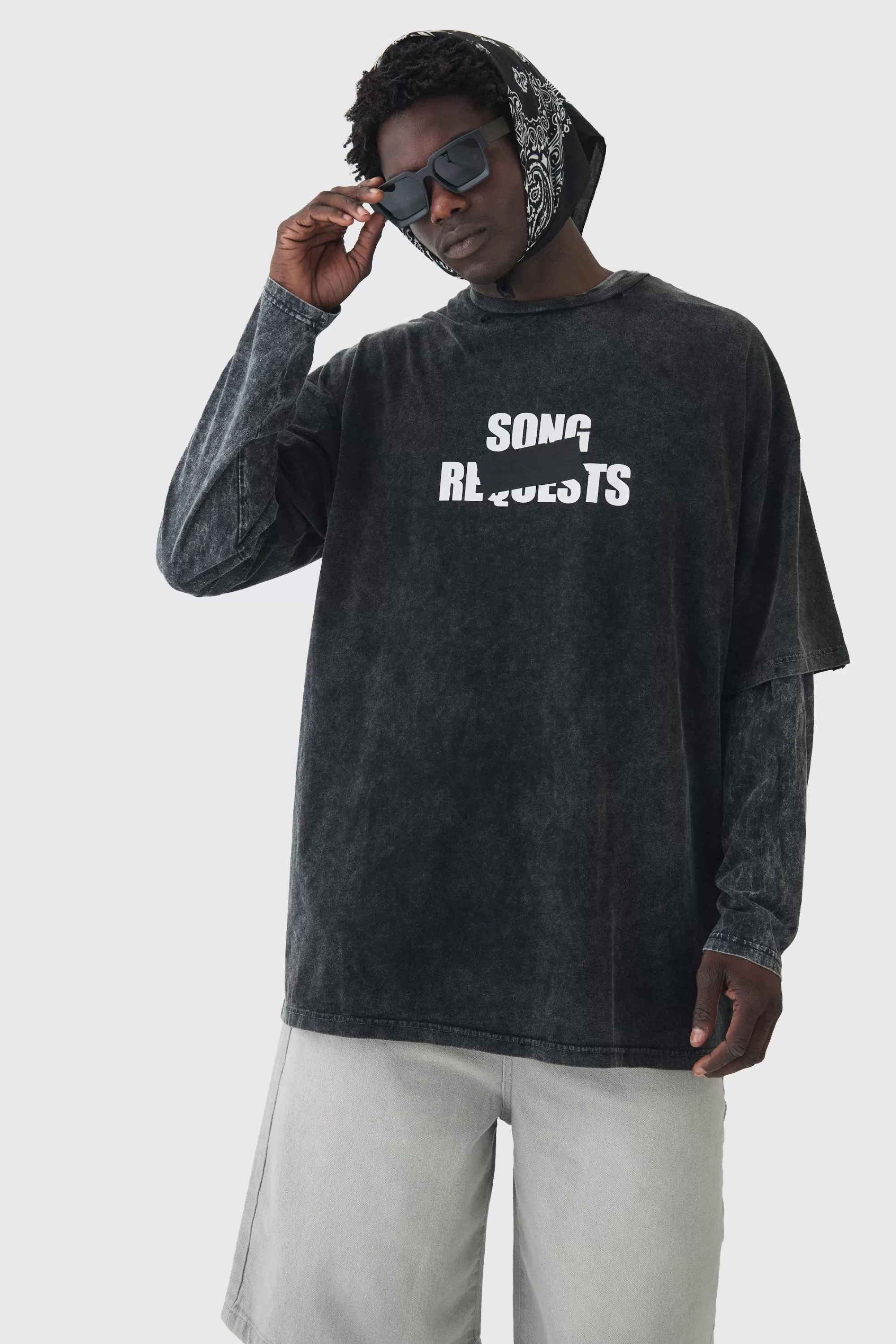 boohooMAN Extreme Oversized Heavyweight Washed Printed Distressed T-shirt | UK black Best