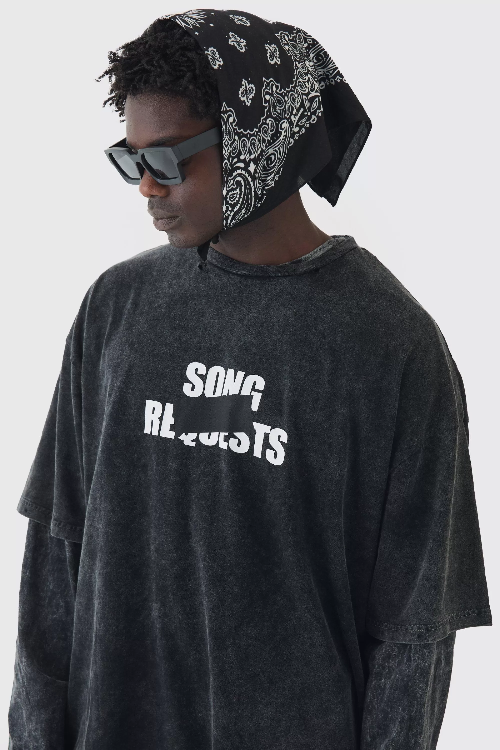 boohooMAN Extreme Oversized Heavyweight Washed Printed Distressed T-shirt | UK black Best