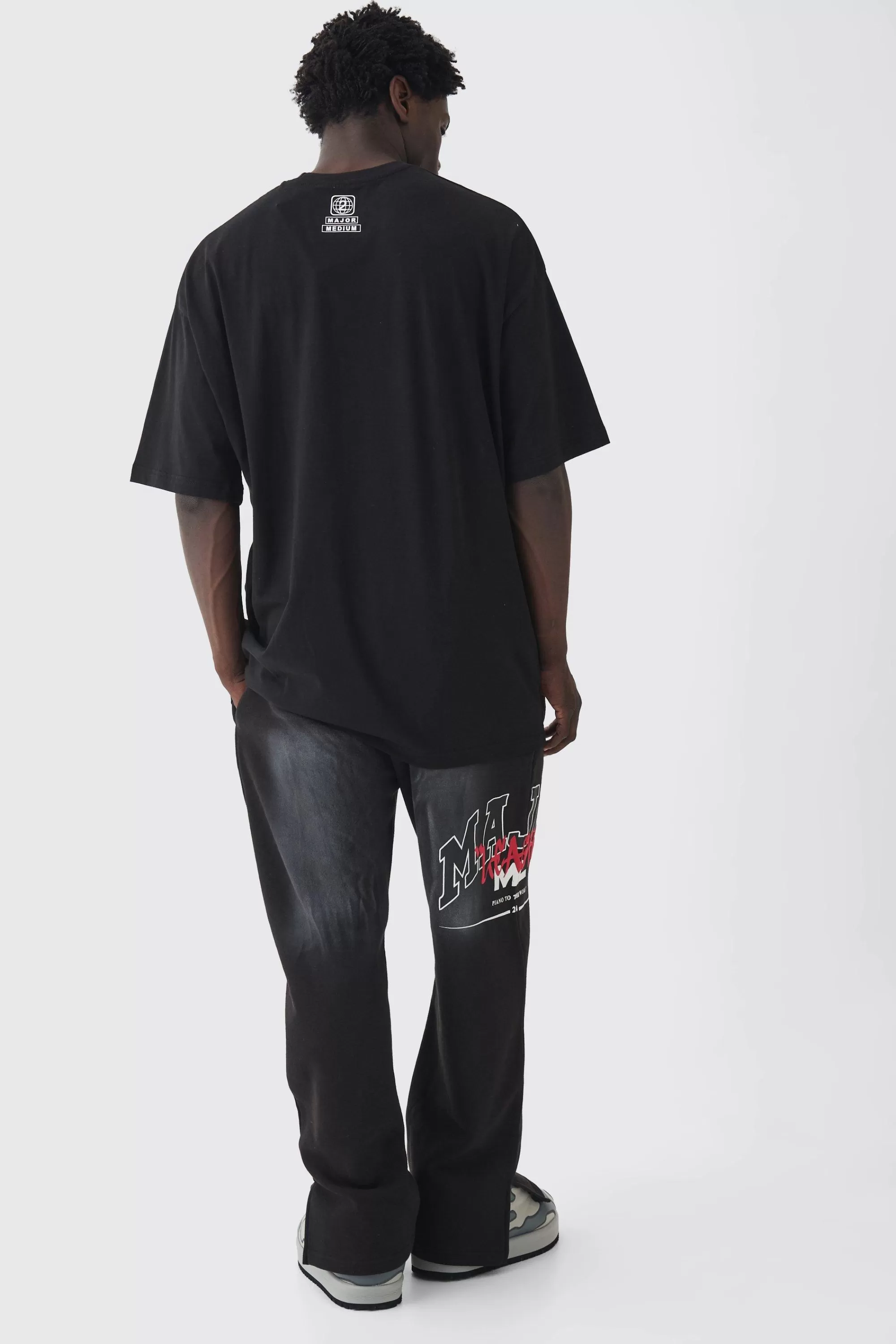 boohooMAN Extreme Oversized Sun Fade Puff Print T-shirt | UK black Clearance