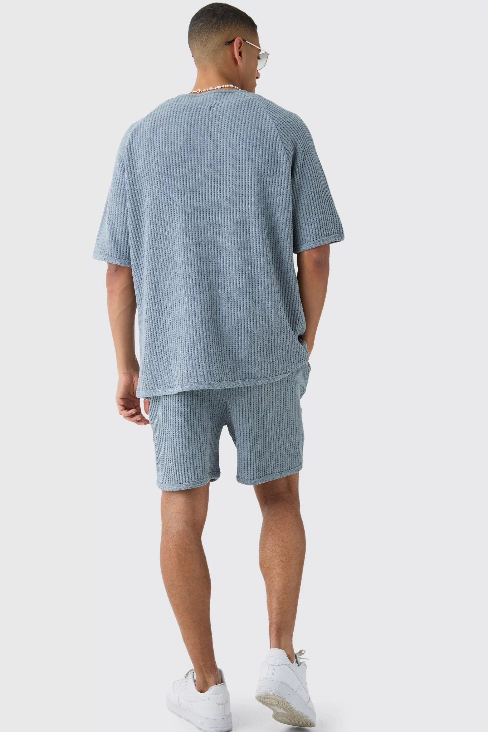 boohooMAN Heavy Jumbo Waffle Revere Baseball Shirt | UK slate blue Cheap