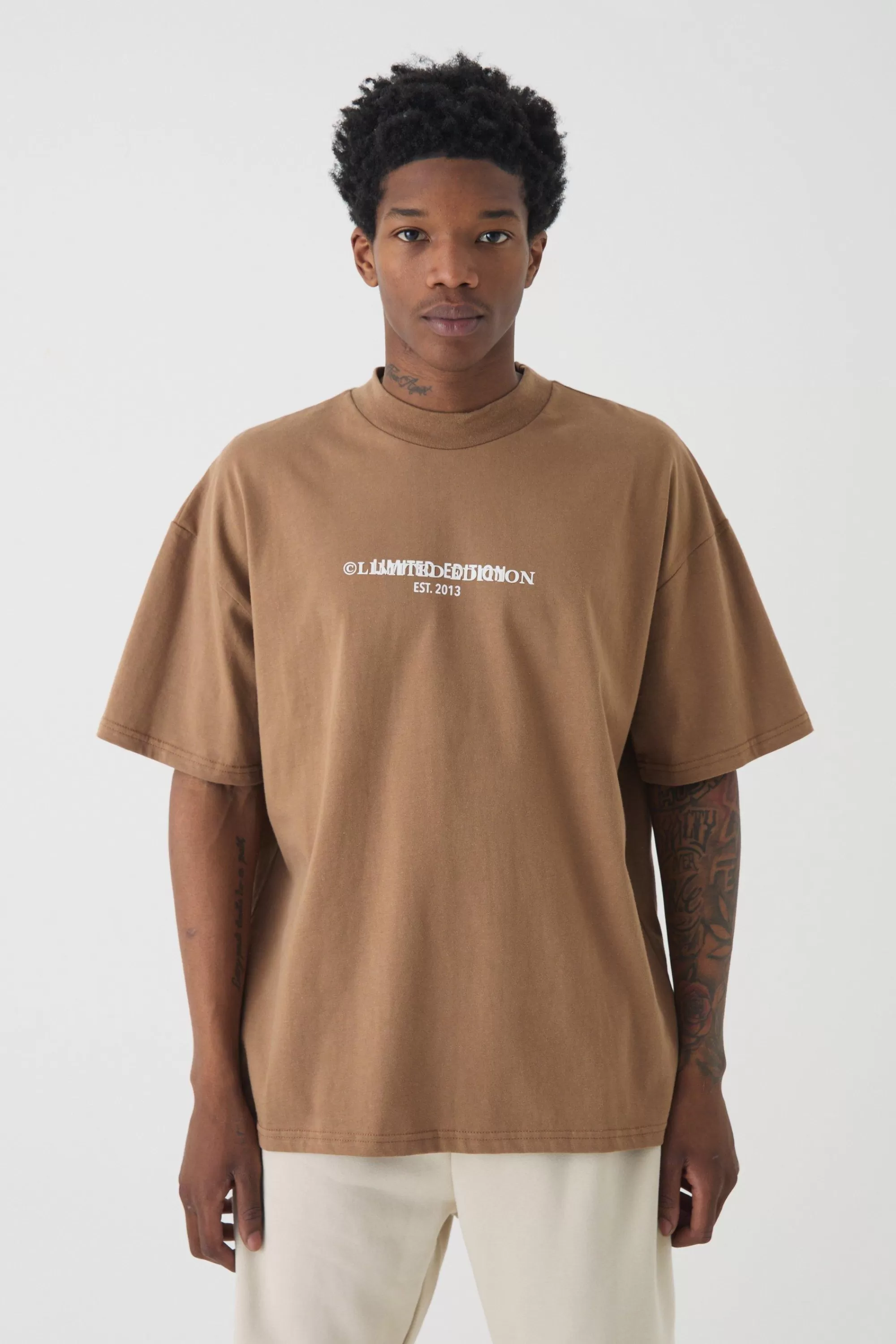 boohooMAN Heavyweight Limited Oversized T-shirt | UK mocha Fashion