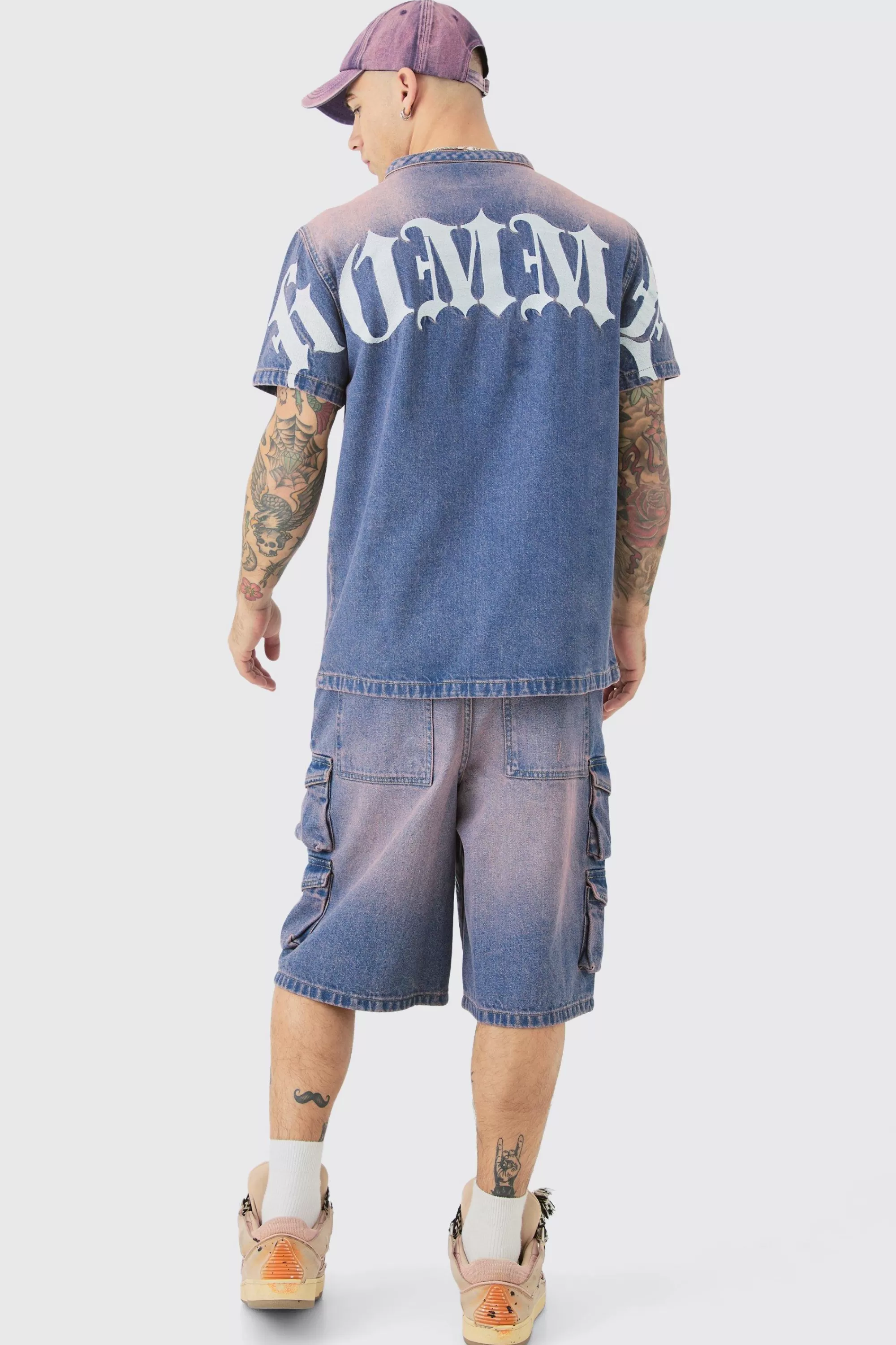 boohooMAN Homme Embroidered Short Sleeve Denim T-Shirt In | UK pink Hot