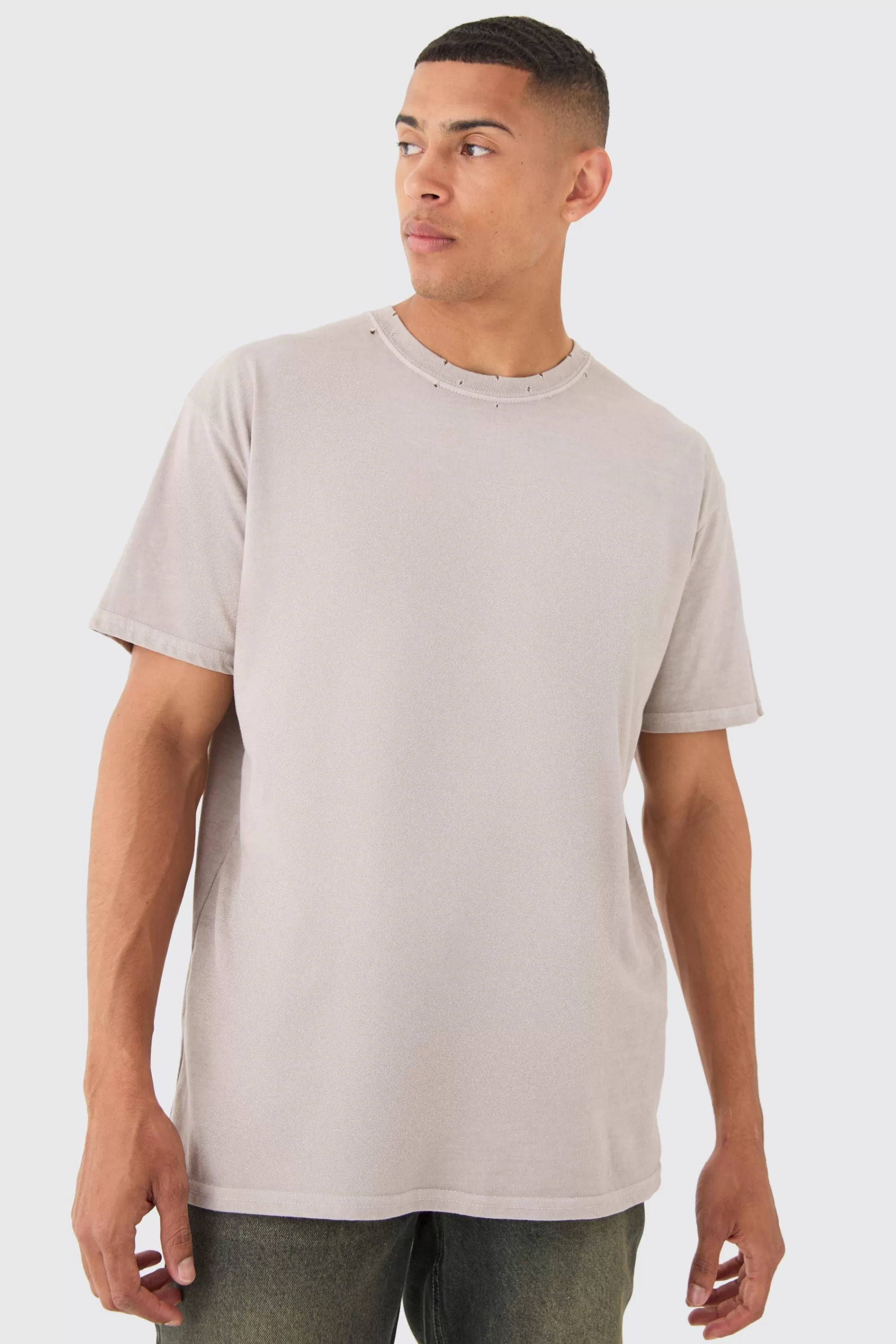 boohooMAN Loose Fit Distressed Wash T-shirt | UK chocolate Best Sale