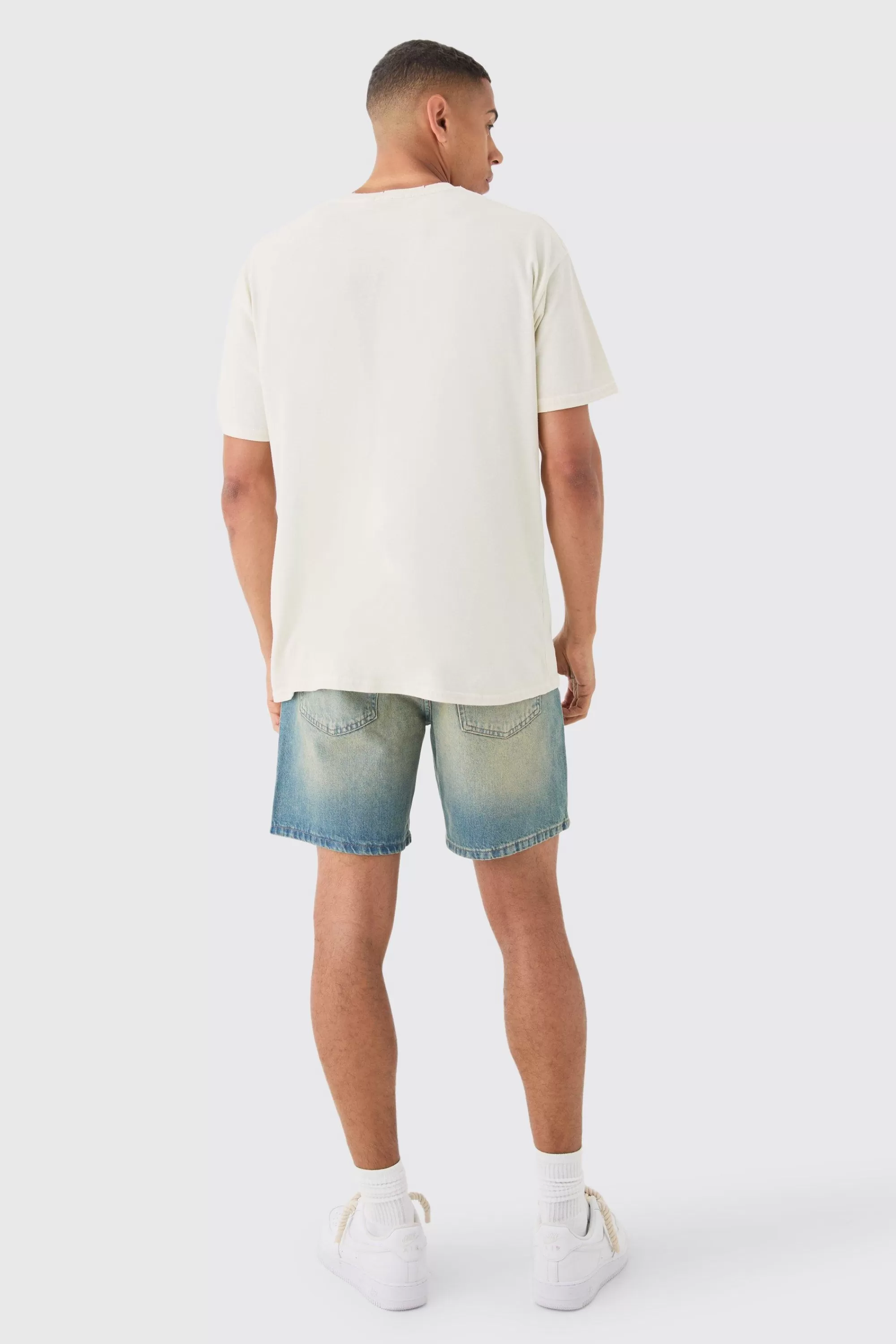 boohooMAN Loose Fit Distressed Wash T-shirt | UK ecru Clearance