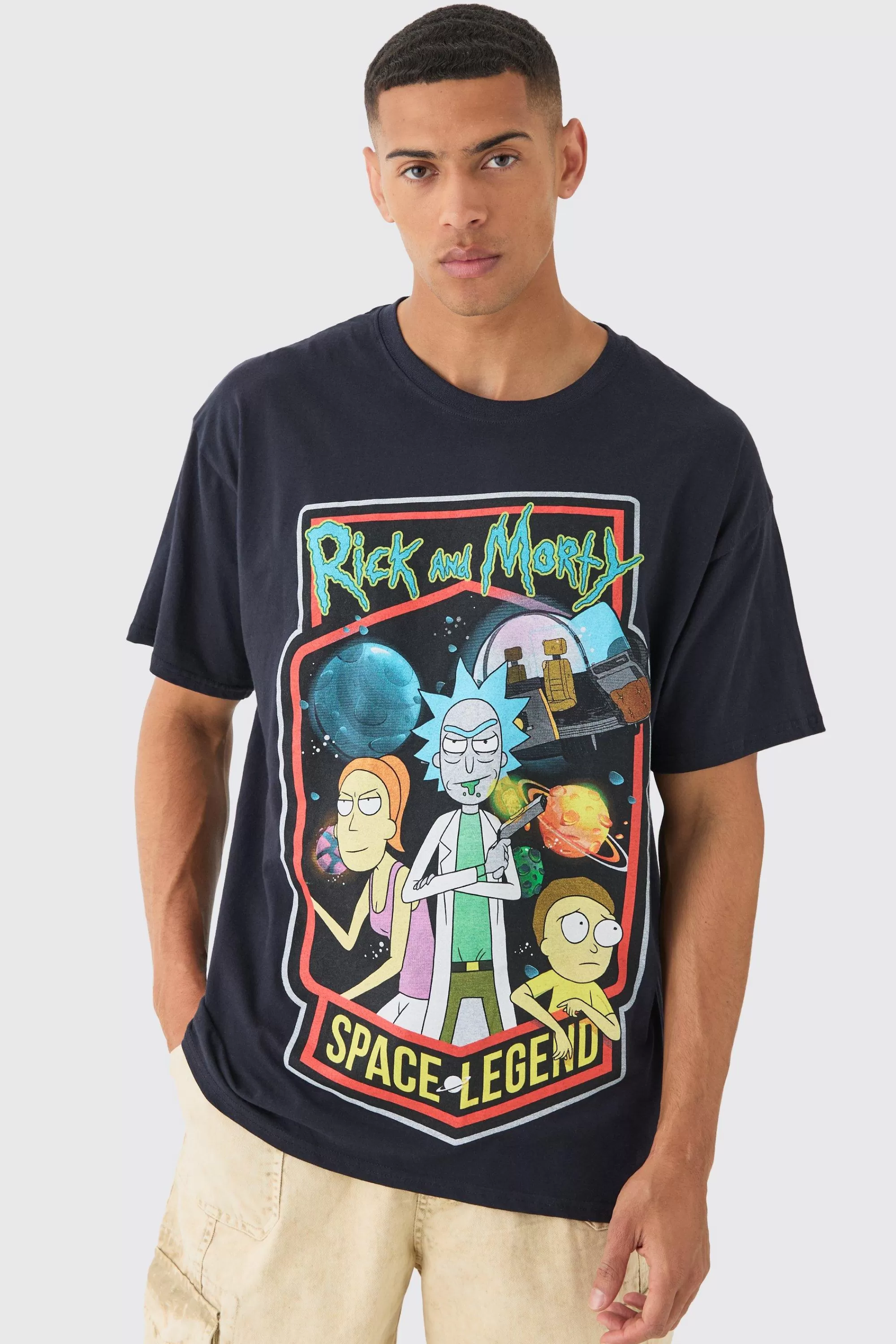 boohooMAN Loose Rick And Morty Cartoon License T-shirt | UK navy Flash Sale