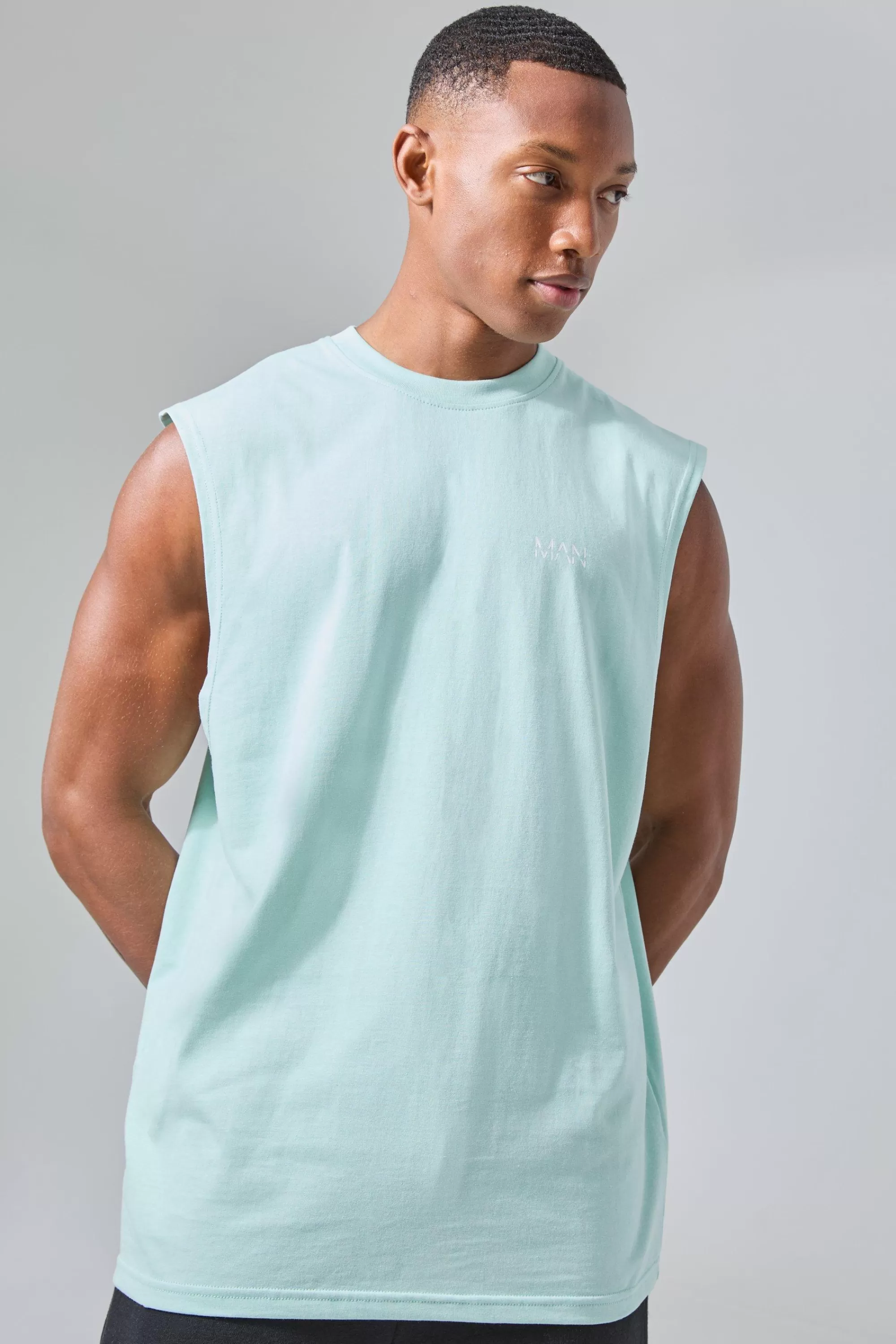 boohooMAN Man Active Deep Cut Drop Armhole Jersey Reg Fit Tank | UK mint Shop