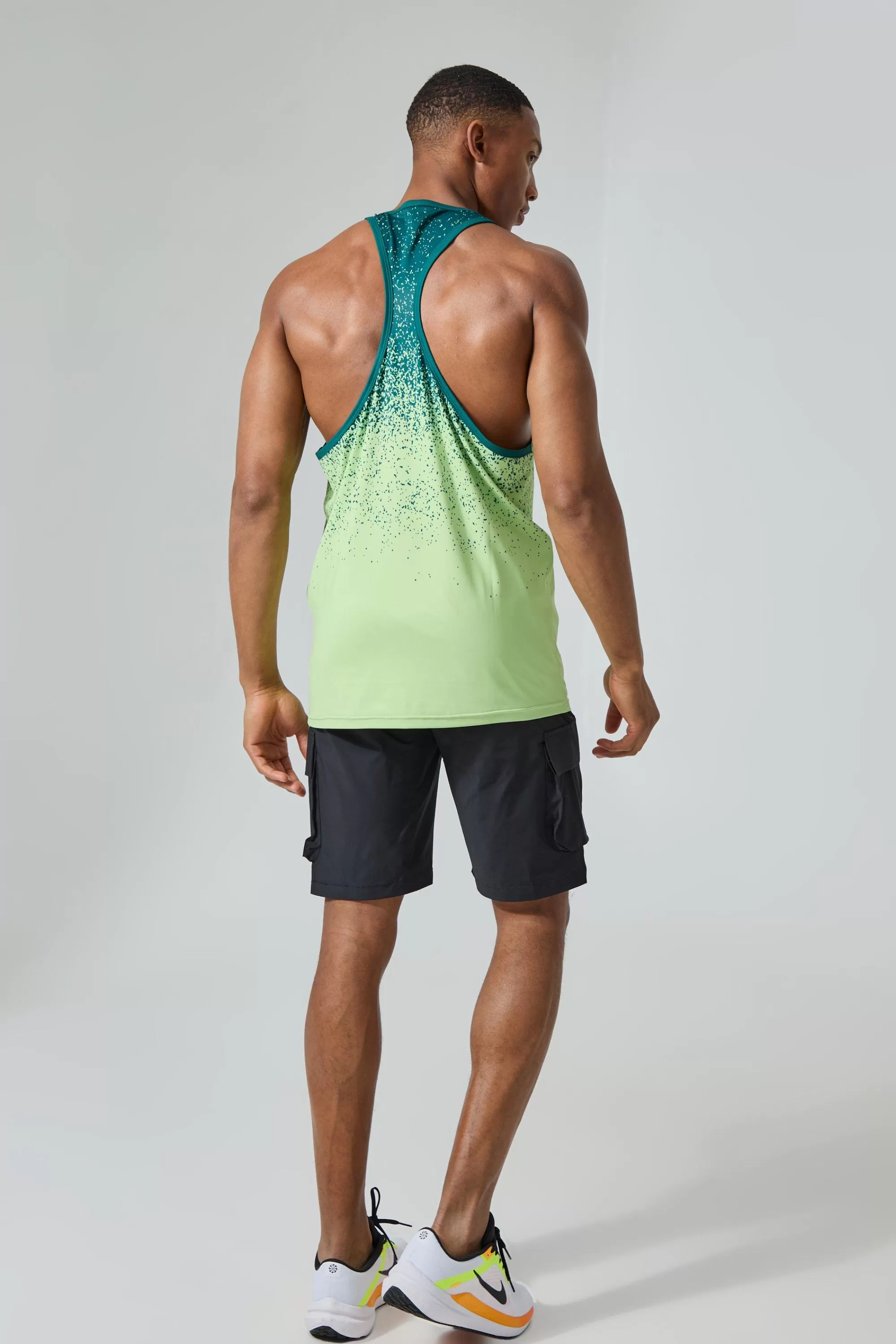boohooMAN Man Active Gym Ombre Reg Fit Stringer Vest | UK green Shop