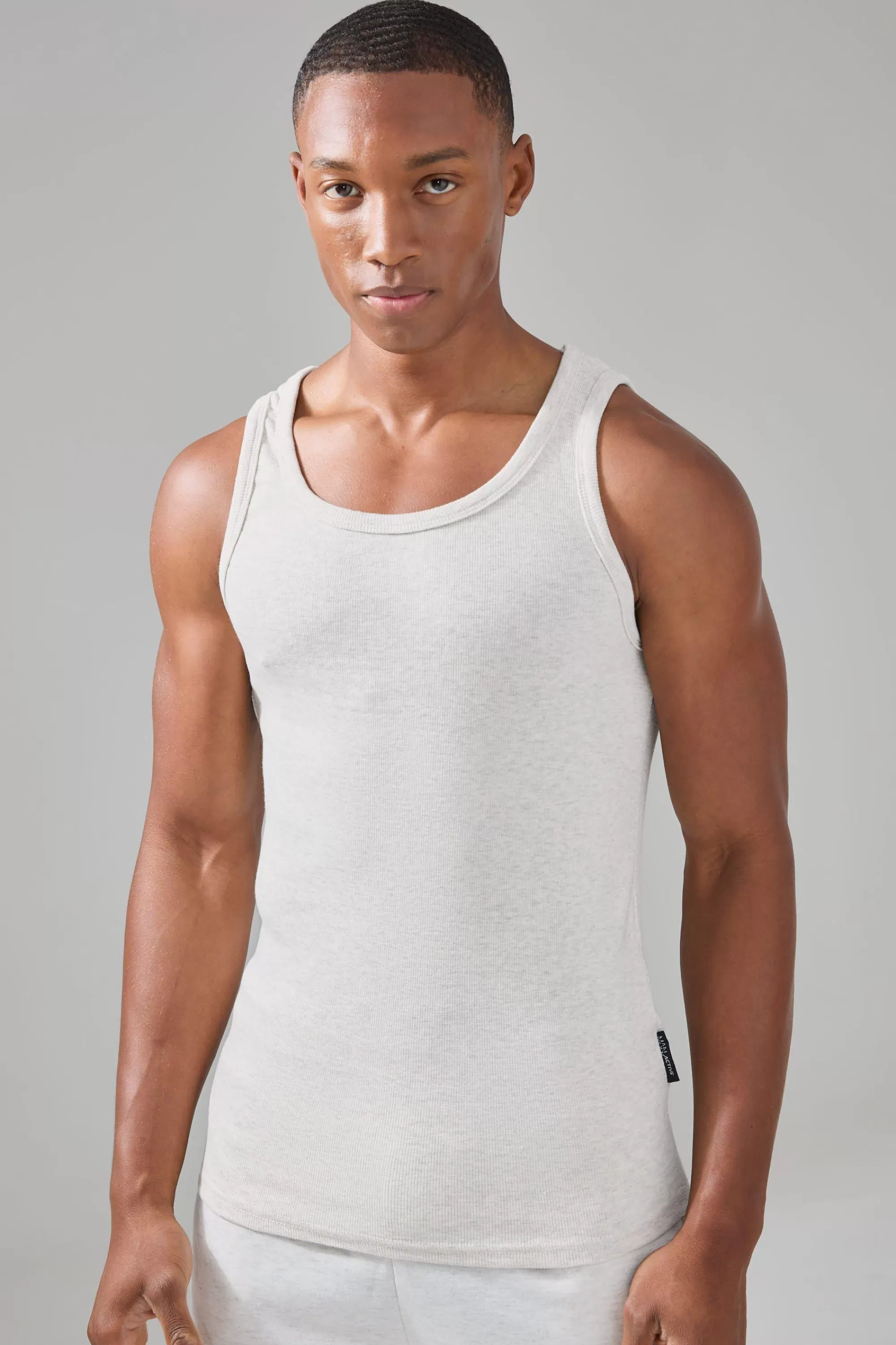 boohooMAN Man Active Gym Muscle Fit Ribbed Vest | UK grey Fashion
