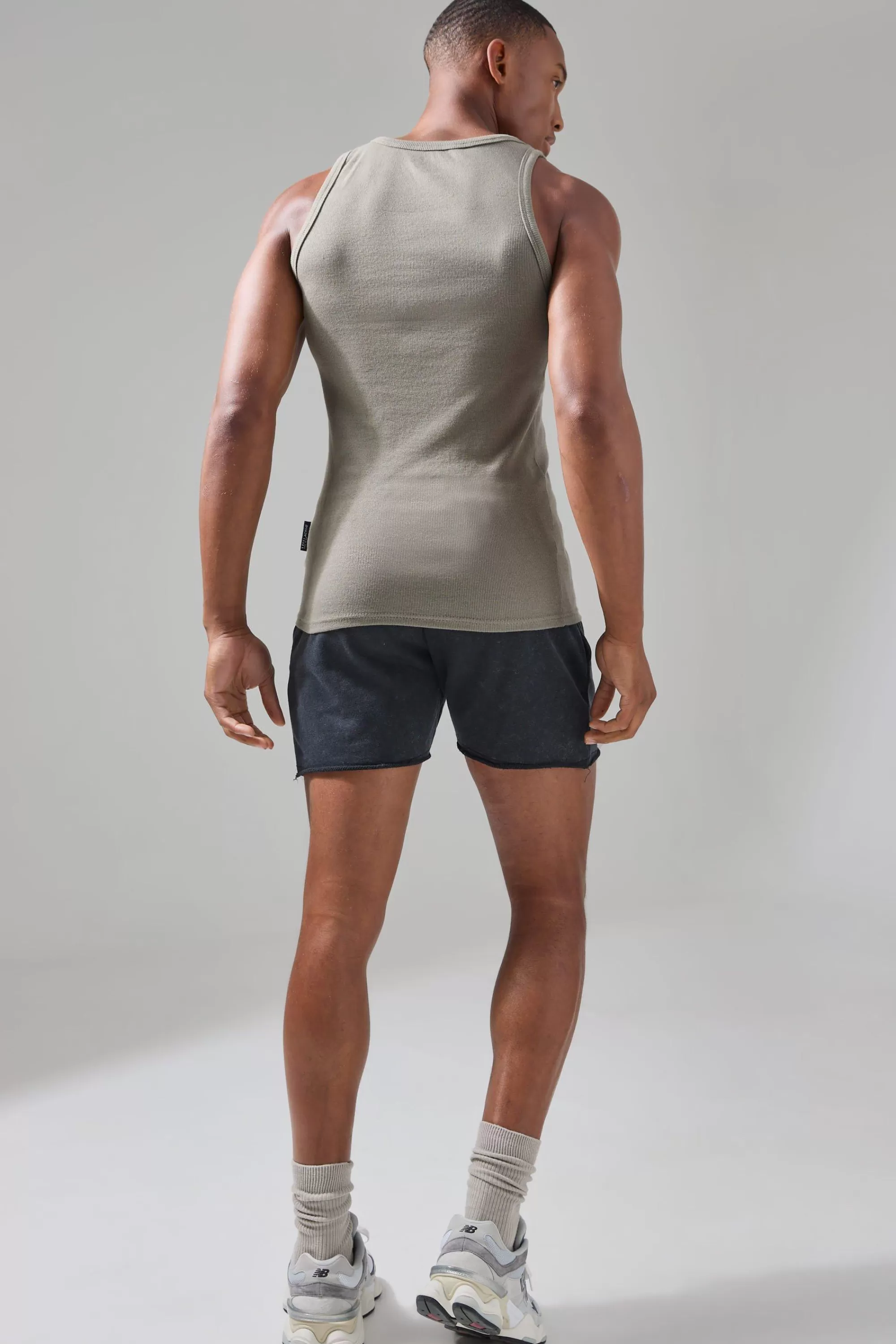 boohooMAN Man Active Gym Muscle Fit Ribbed Vest | UK khaki Best