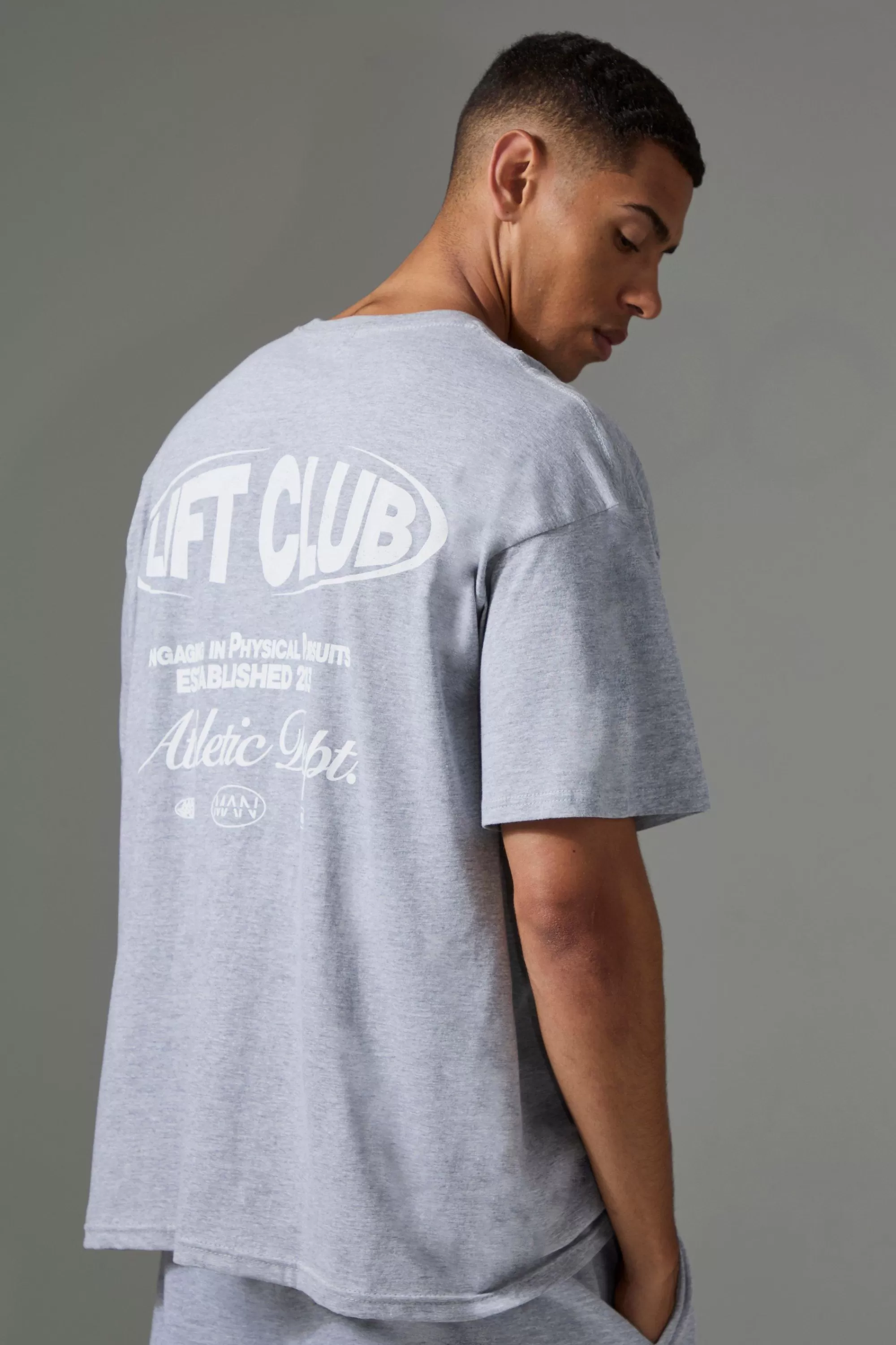 boohooMAN Man Active Lift Club Oversized T-shirt | UK grey marl Outlet