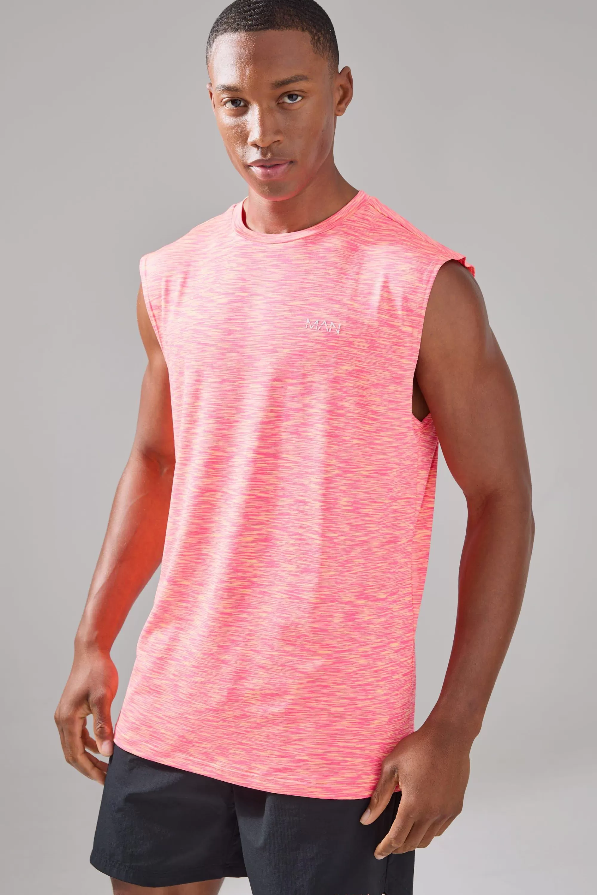 boohooMAN Man Active Lightweight Space Dye Marl Regular Fit Tank | UK pink Best Sale