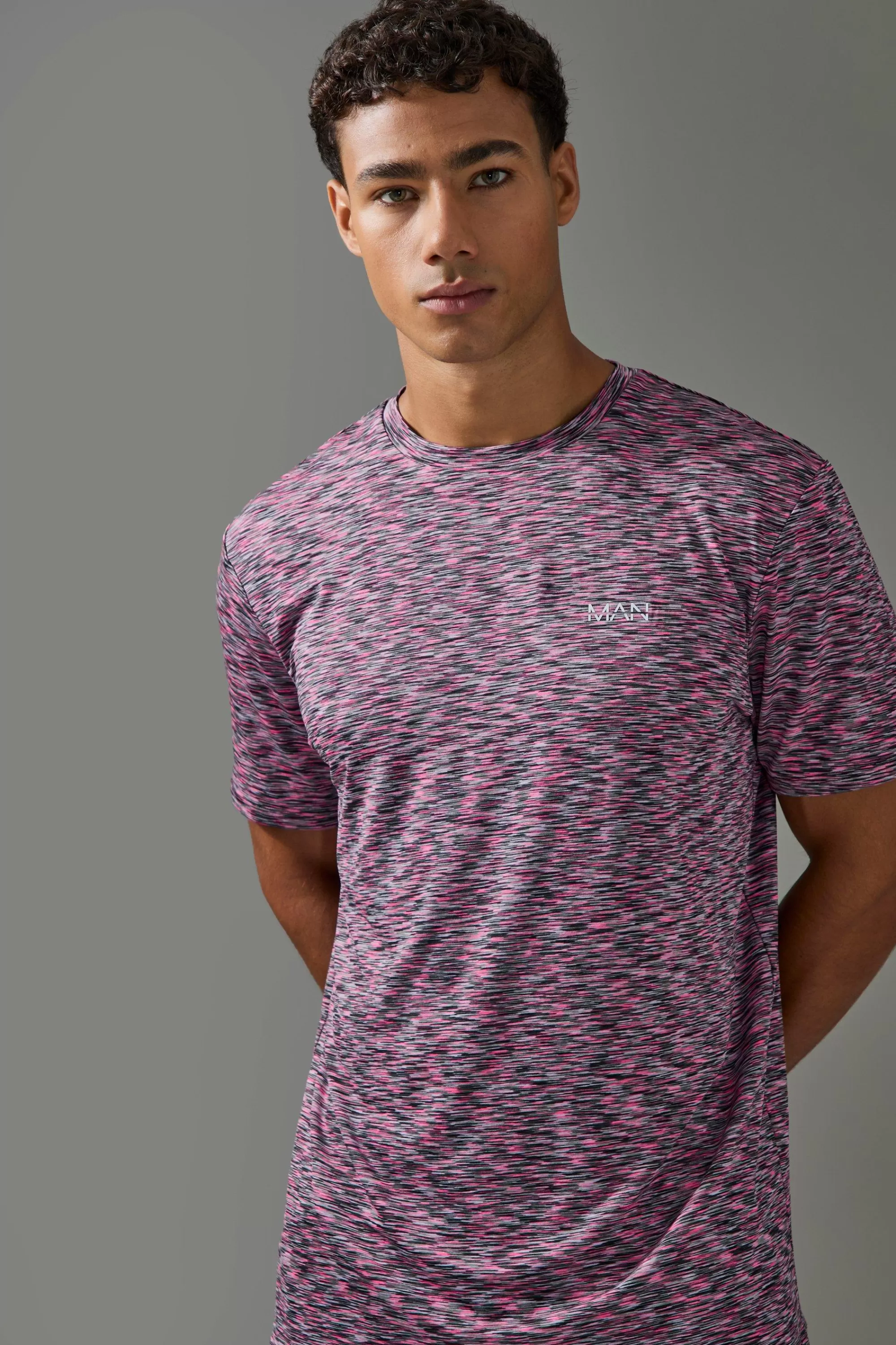 boohooMAN Man Active Lightweight Space Dye Marl Short Sleece T-shirt | UK multi Online