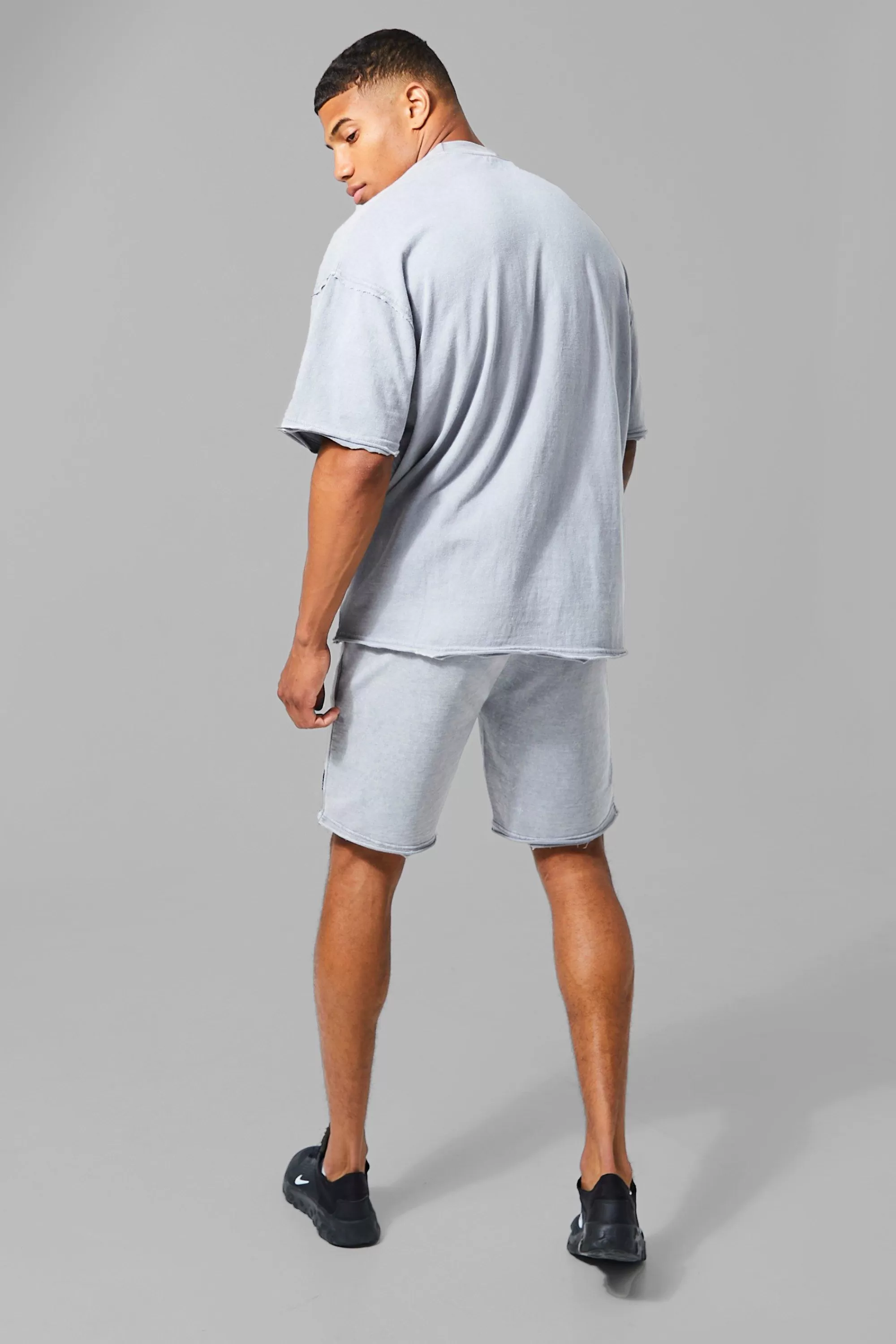 boohooMAN Man Active Oversized Acid Wash Raw T-shirt | UK grey Clearance