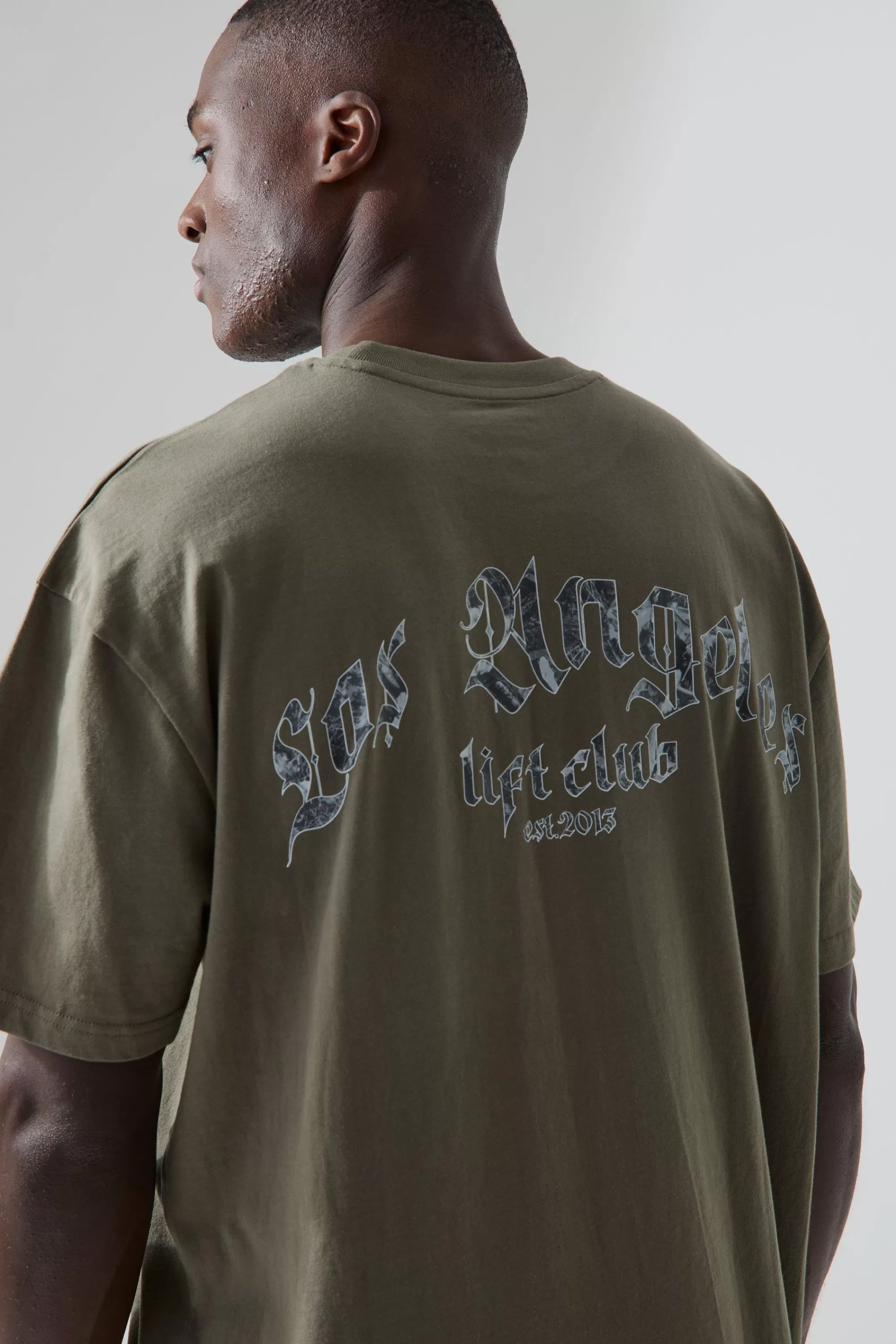 boohooMAN Man Active Oversized La Lift Club T-shirt | UK khaki Outlet