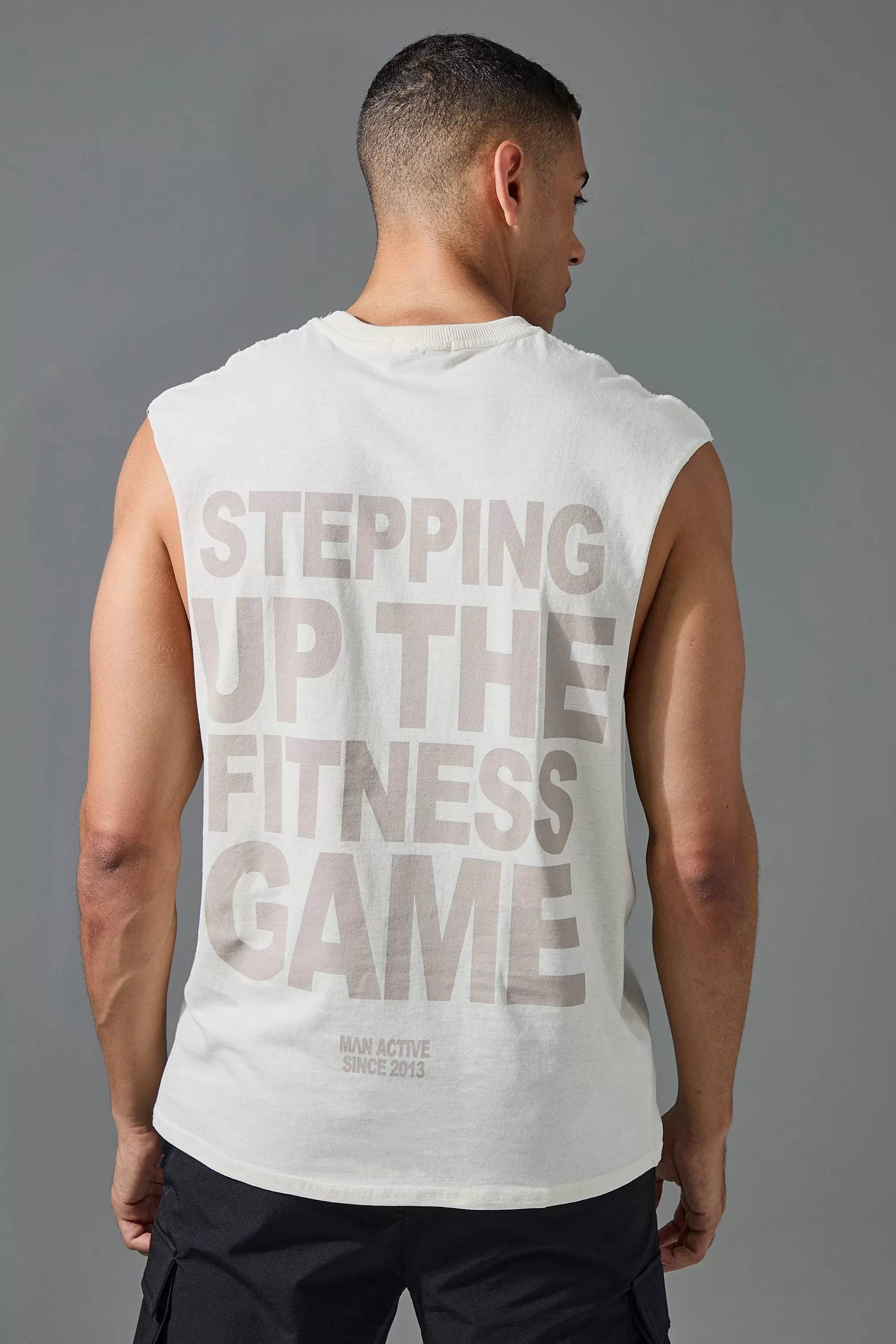 boohooMAN Man Active Stepping Up The Fitness Game Reg Fit Tank | UK ecru Store