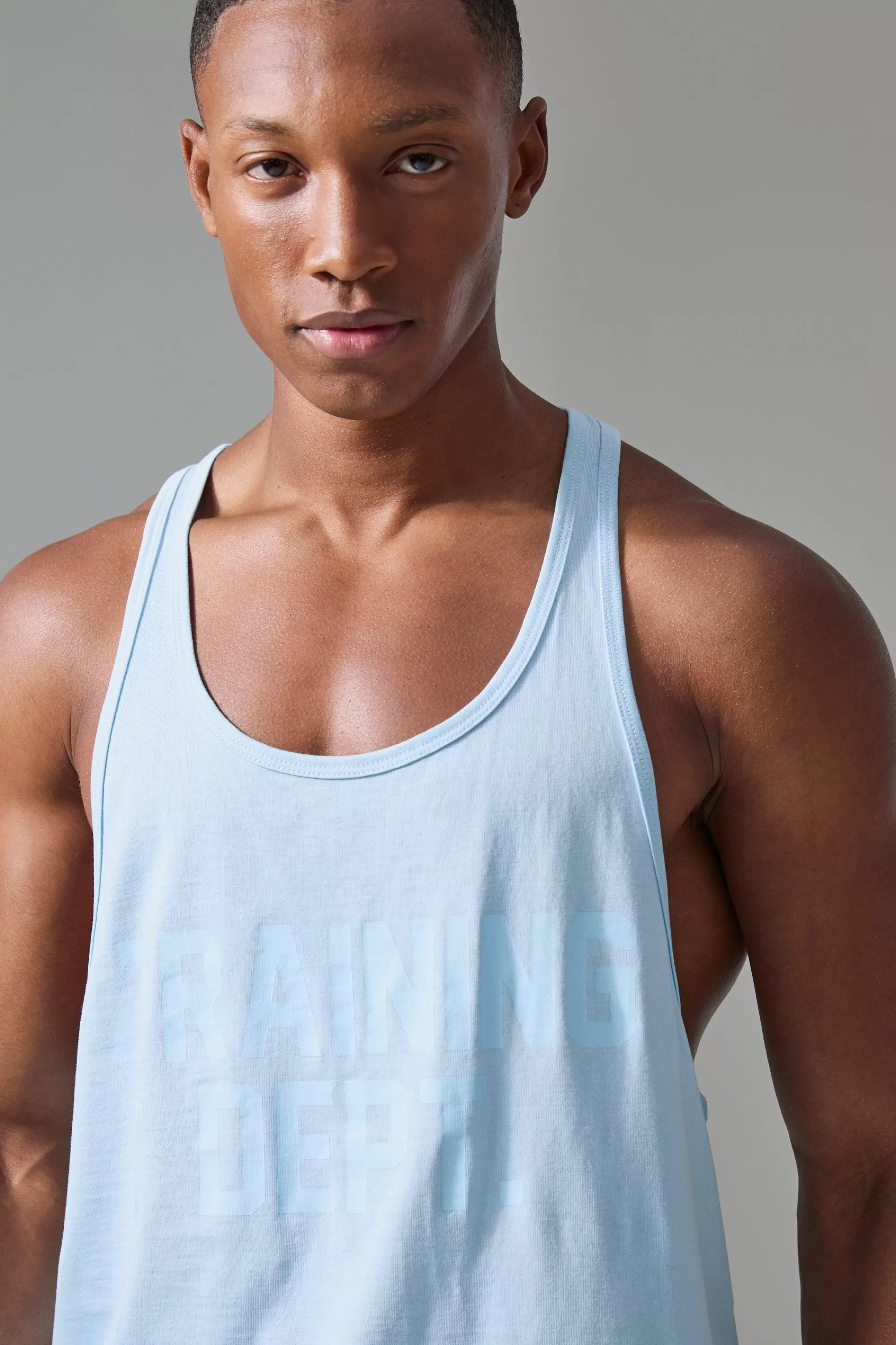 boohooMAN Man Active Training Dept Jersey Regular Fit Stringer Vest | UK blue Clearance