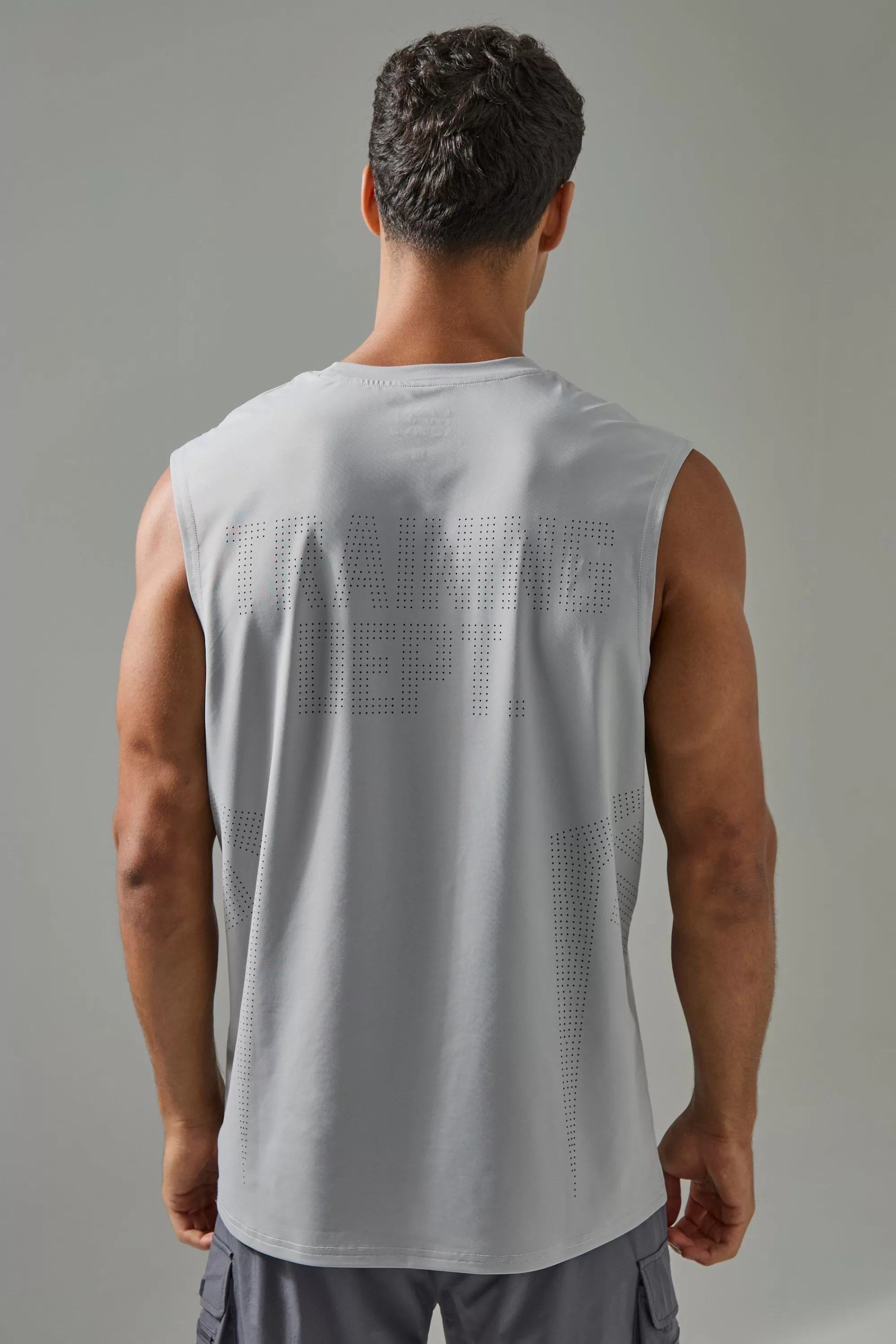 boohooMAN Man Active Training Dept Perforated Performance Tank | UK grey Shop