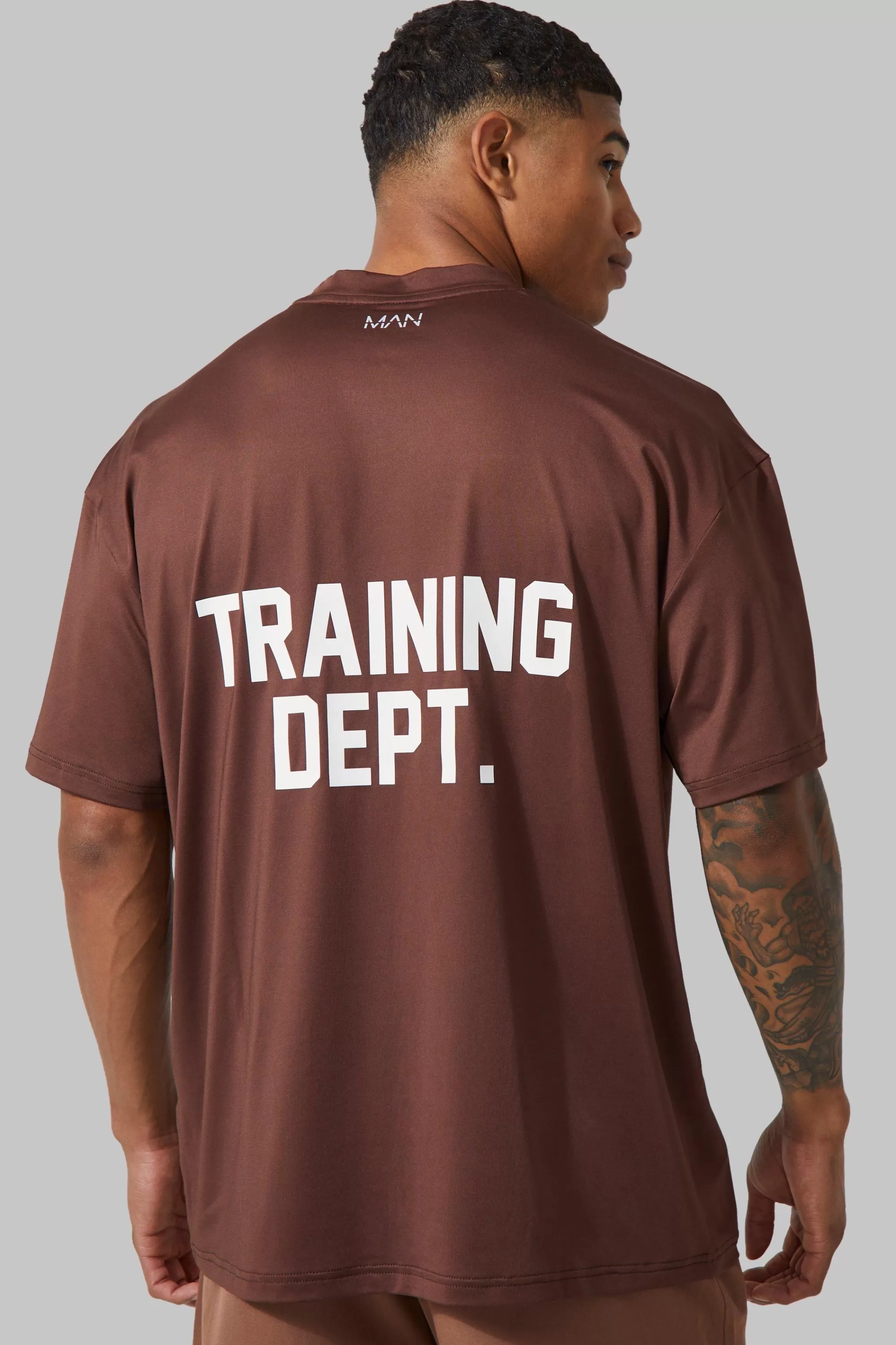 boohooMAN Man Active Training Dept Performance Oversized T Shirt | UK chocolate New