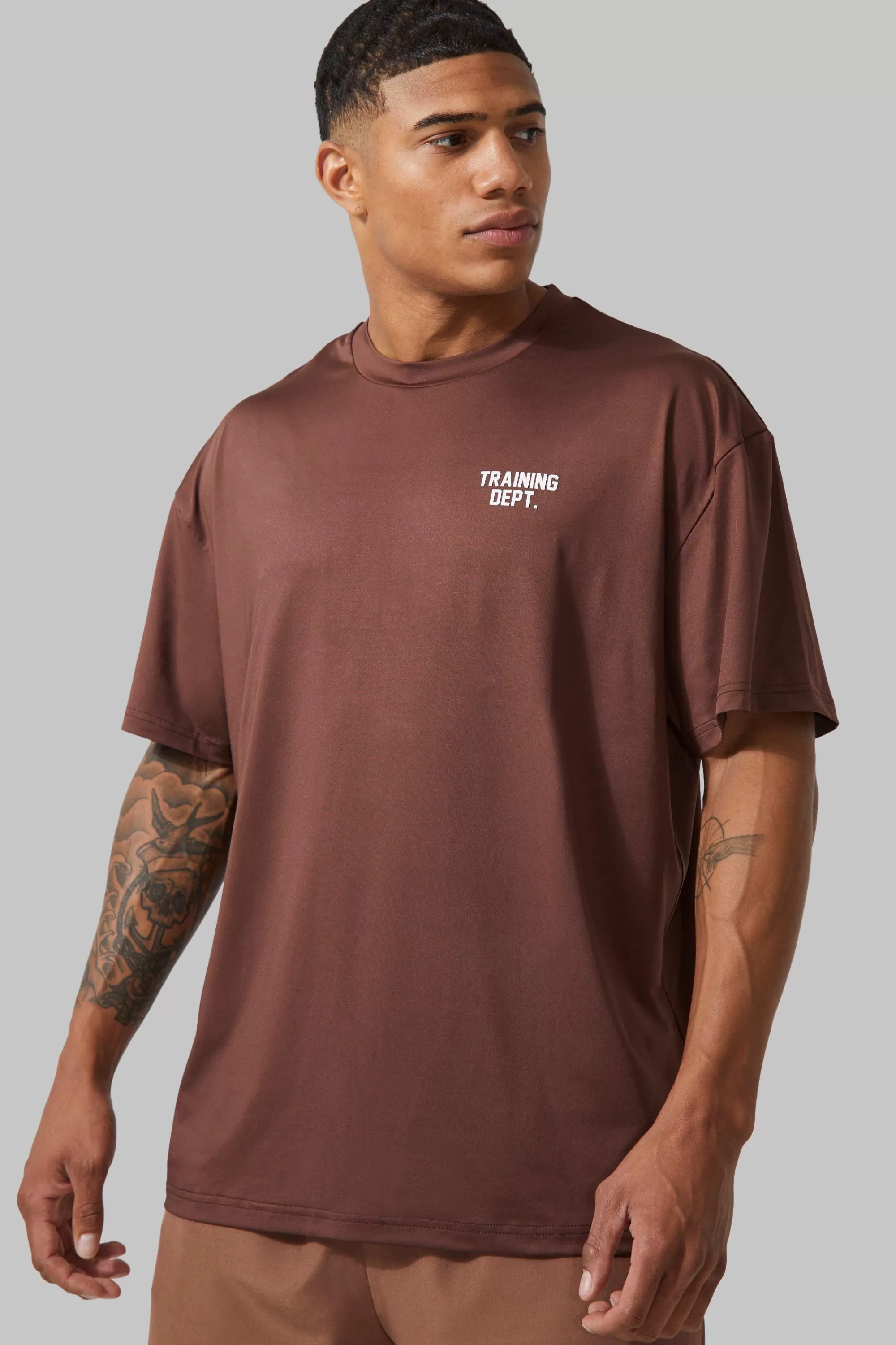 boohooMAN Man Active Training Dept Performance Oversized T Shirt | UK chocolate New