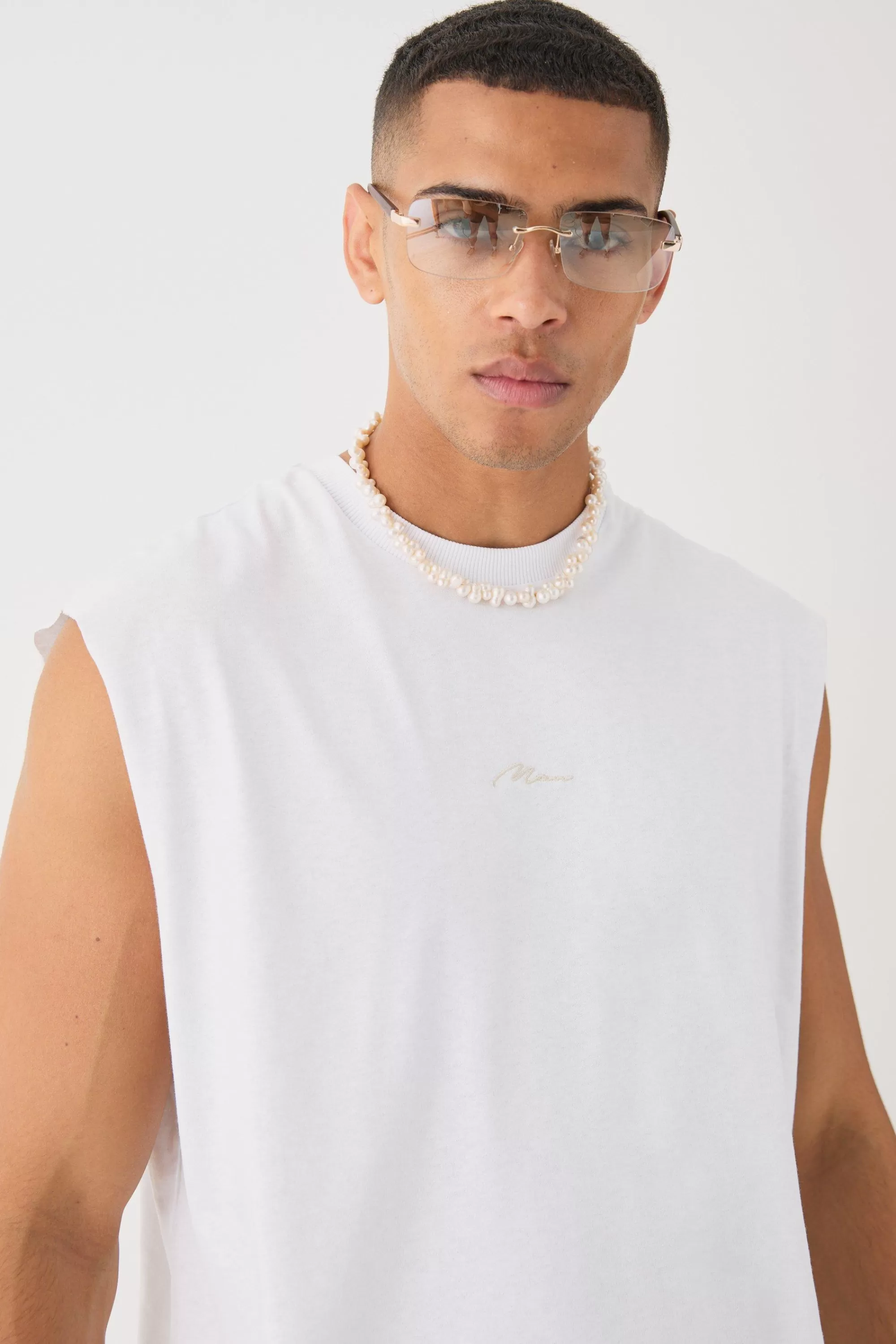 boohooMAN Man Oversized Tank And Jacquard Shorts Set | UK stone Flash Sale