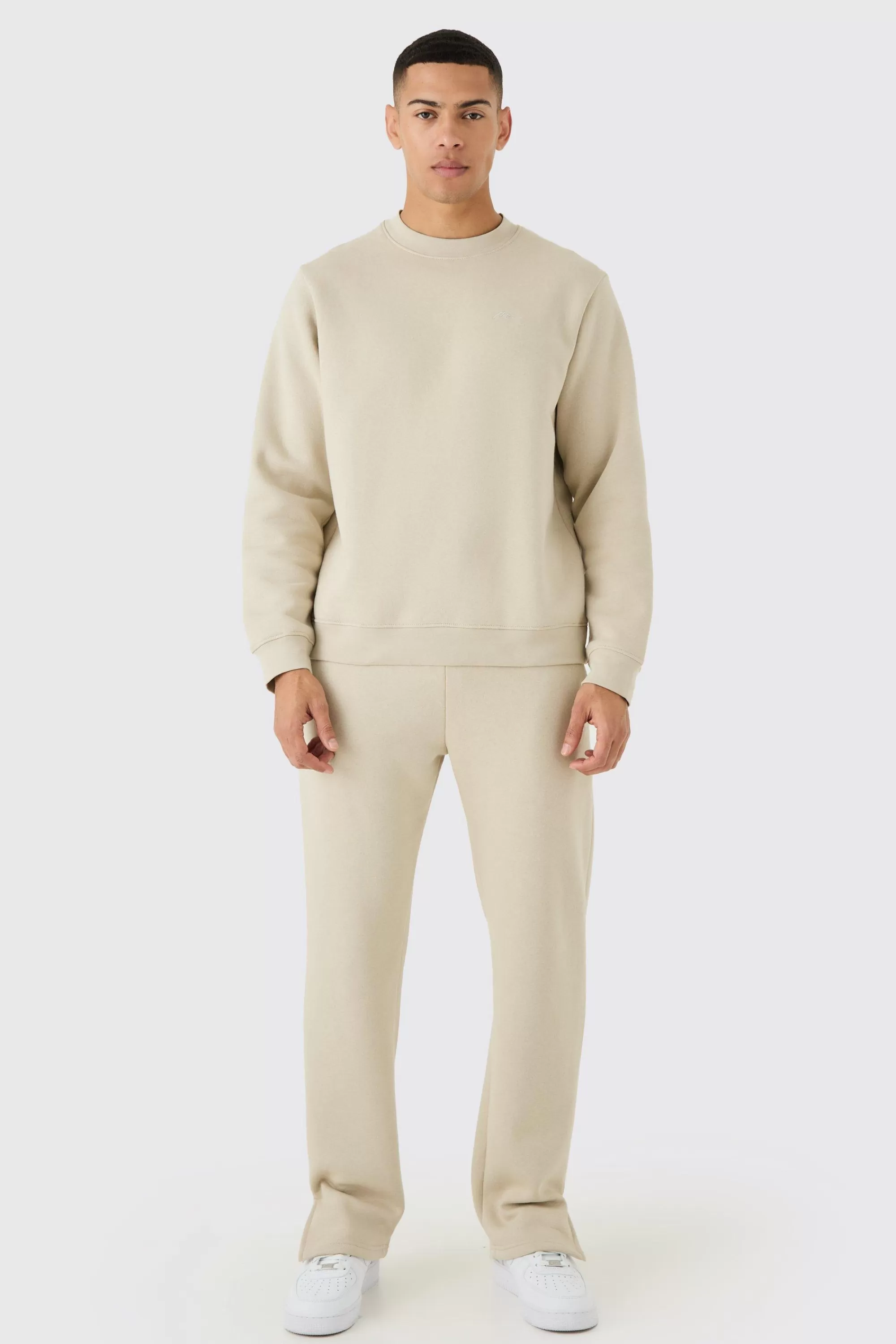 boohooMAN Man Signature Extended Neck Split Hem Sweatshirt Tracksuit | UK stone Store
