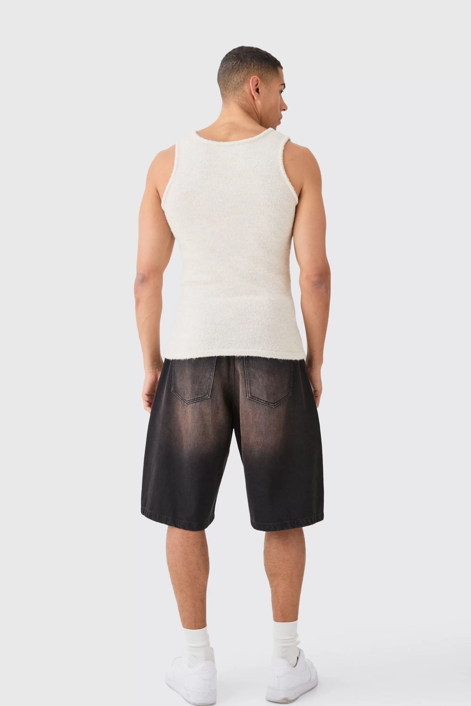 boohooMAN Muscle Fit Boucle Textured Knitted Vest | UK ecru Best Sale