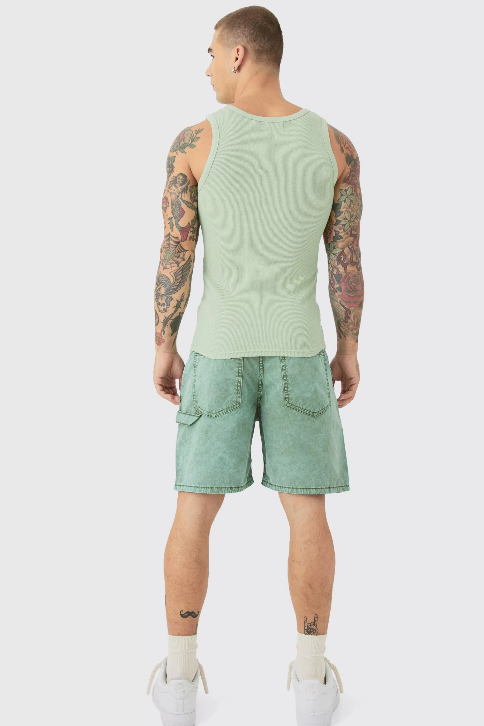 boohooMAN Muscle Fit Ribbed Vest | UK light khaki Fashion