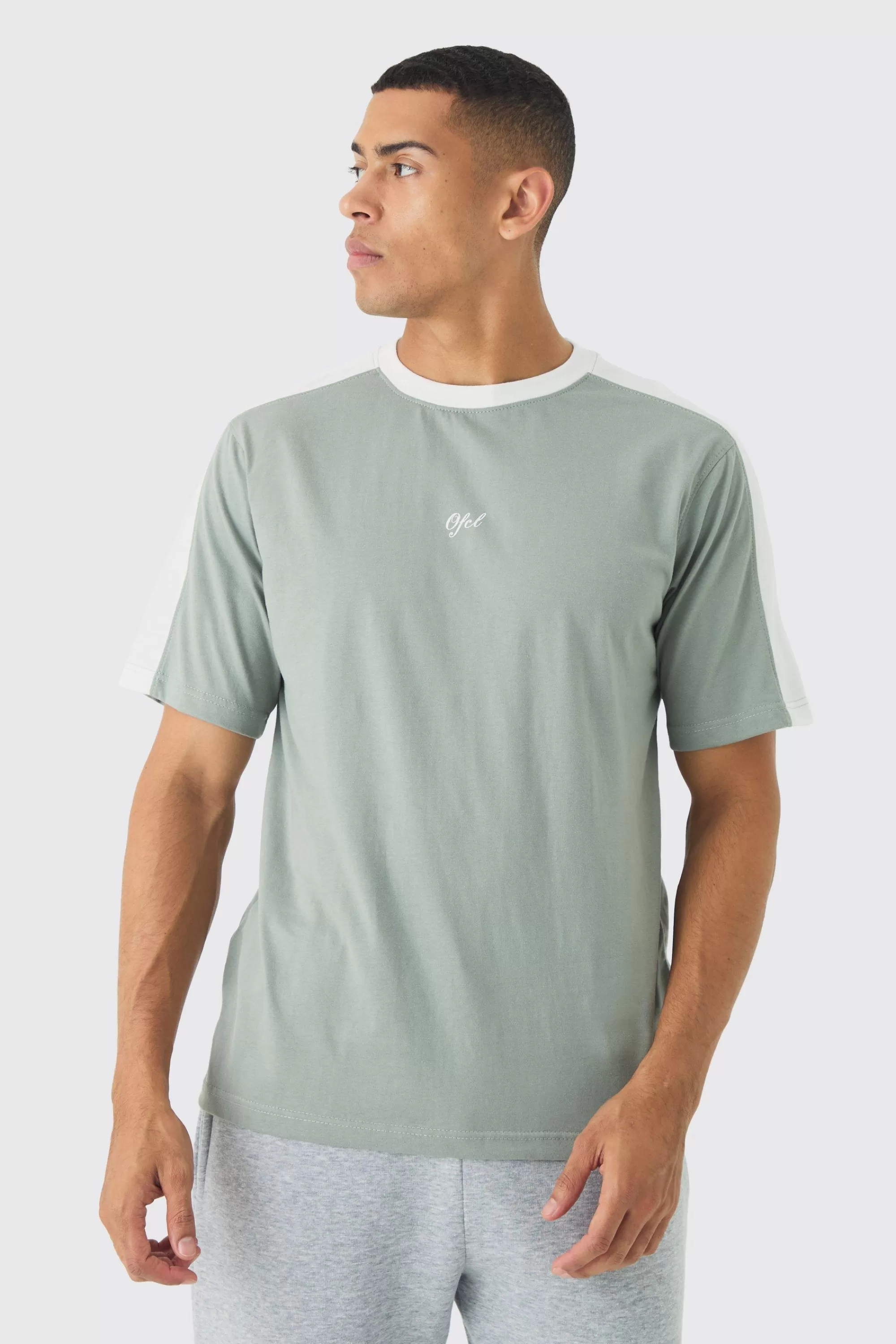 boohooMAN OFCL Colour Block T-shirt | UK khaki New