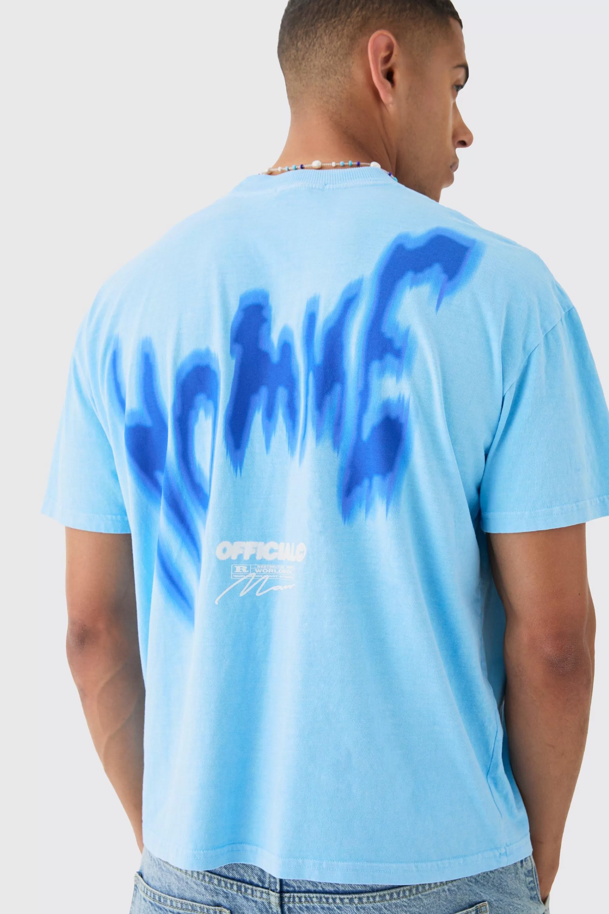 boohooMAN Oversized Back Print Washed Graffiti Homme T-shirt | UK blue Discount