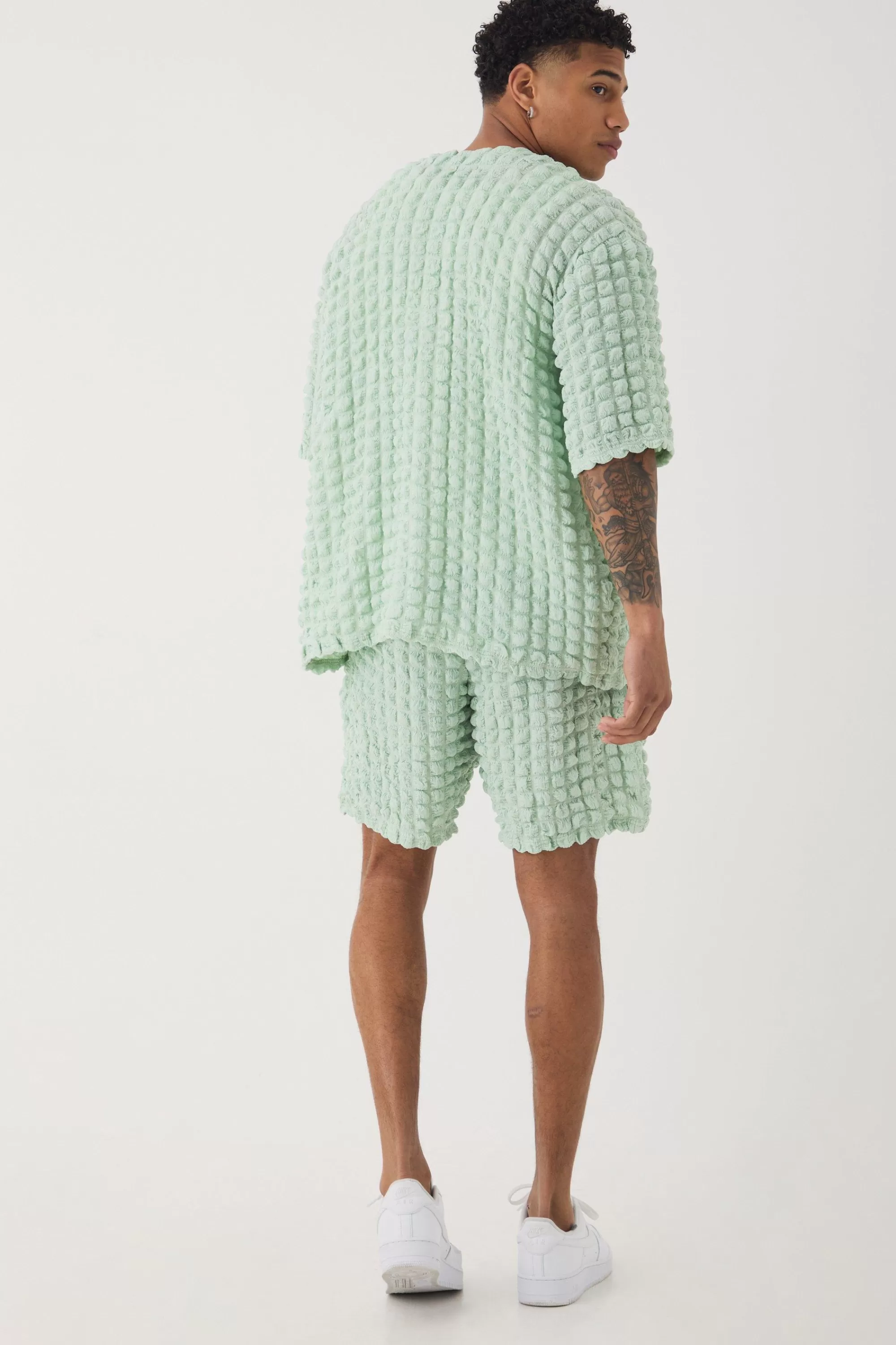 boohooMAN Oversized Baseball Popcorn Waffle T-Shirt | UK sage Discount