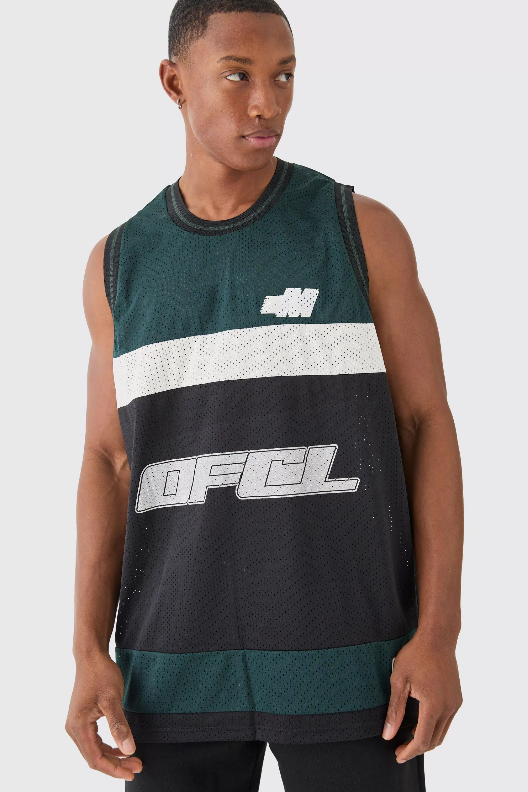 boohooMAN Oversized Basketball Mesh Vest | UK green Outlet