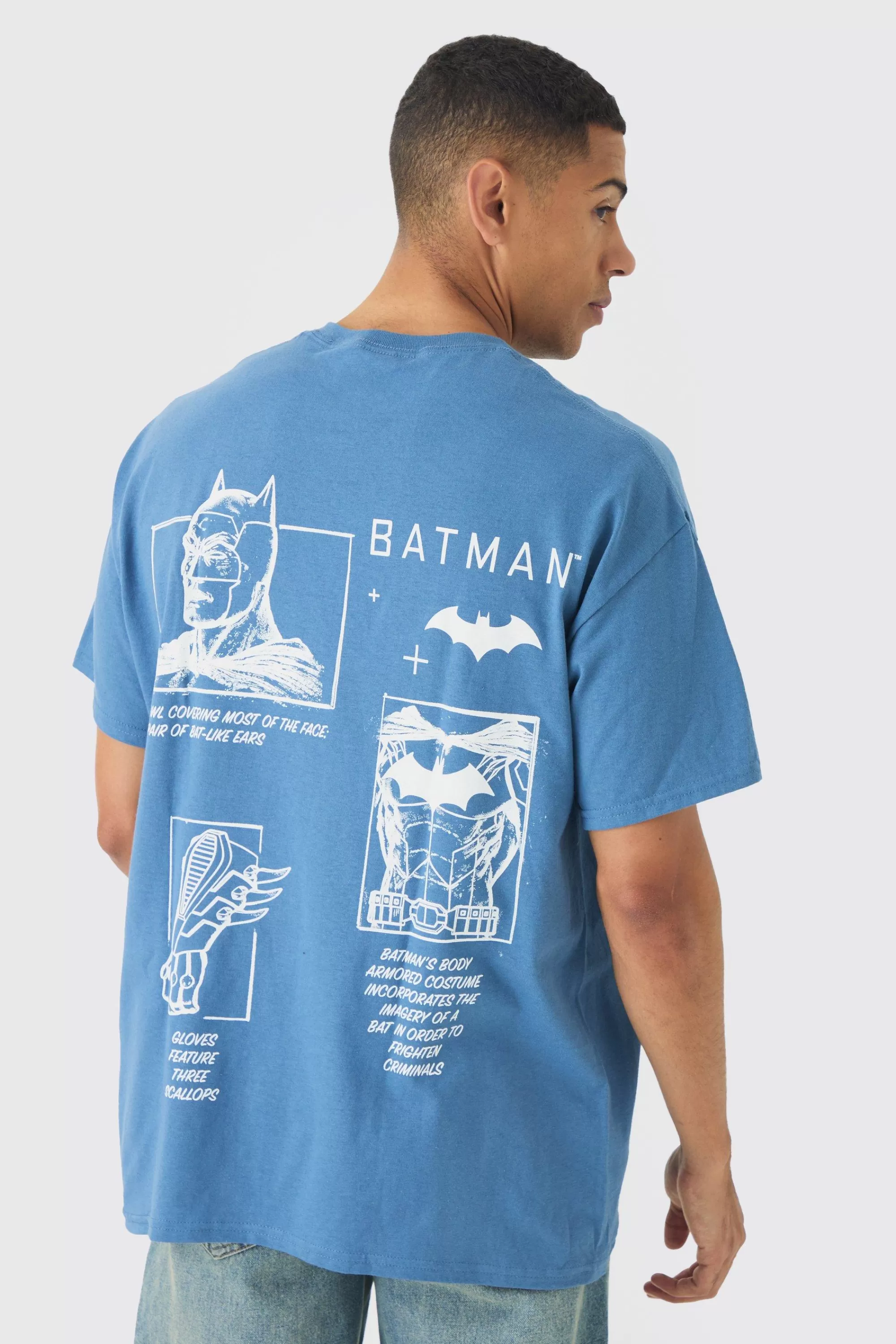 boohooMAN Oversized Batman Wash License Print T-shirt | UK blue Discount