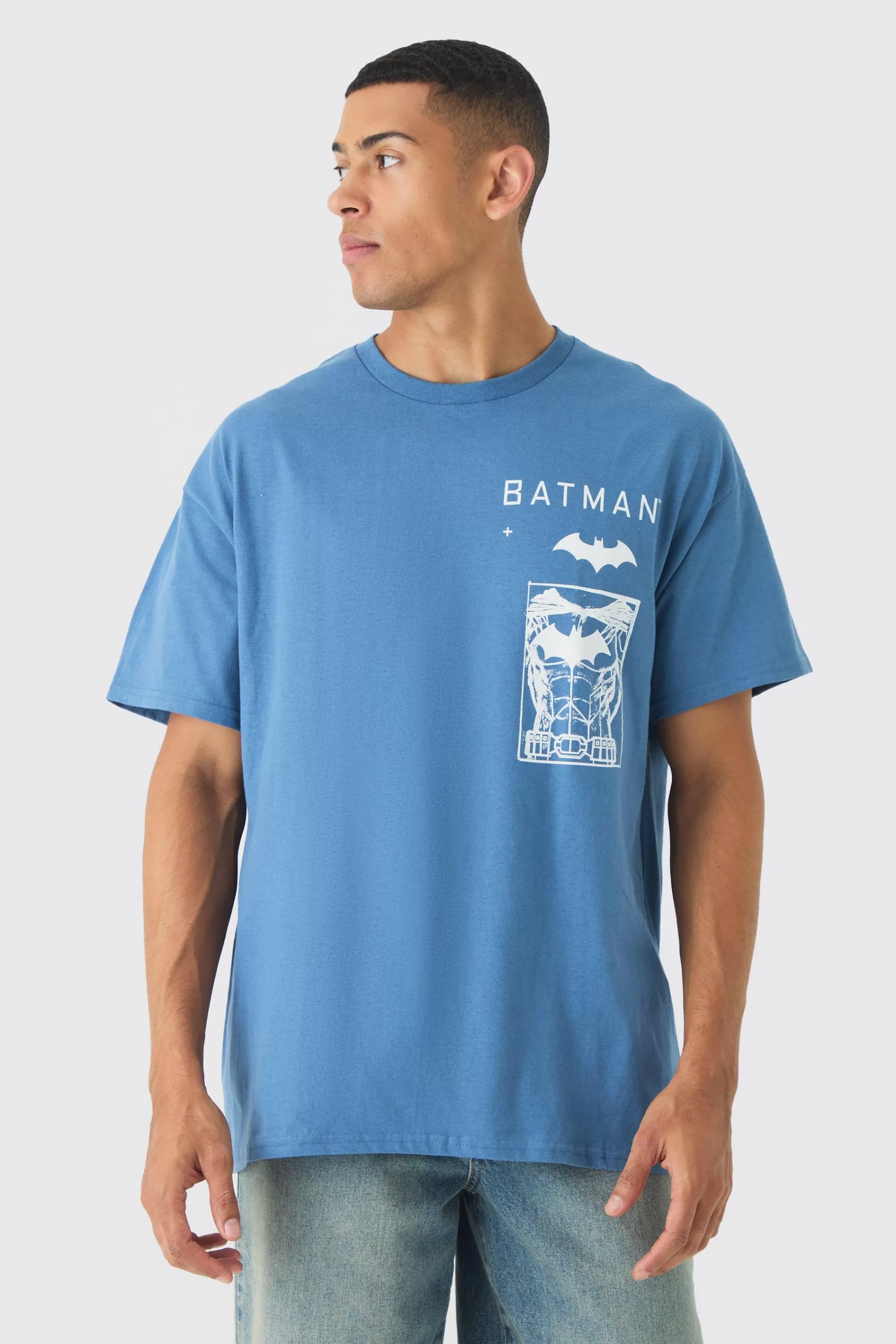 boohooMAN Oversized Batman Wash License Print T-shirt | UK blue Discount