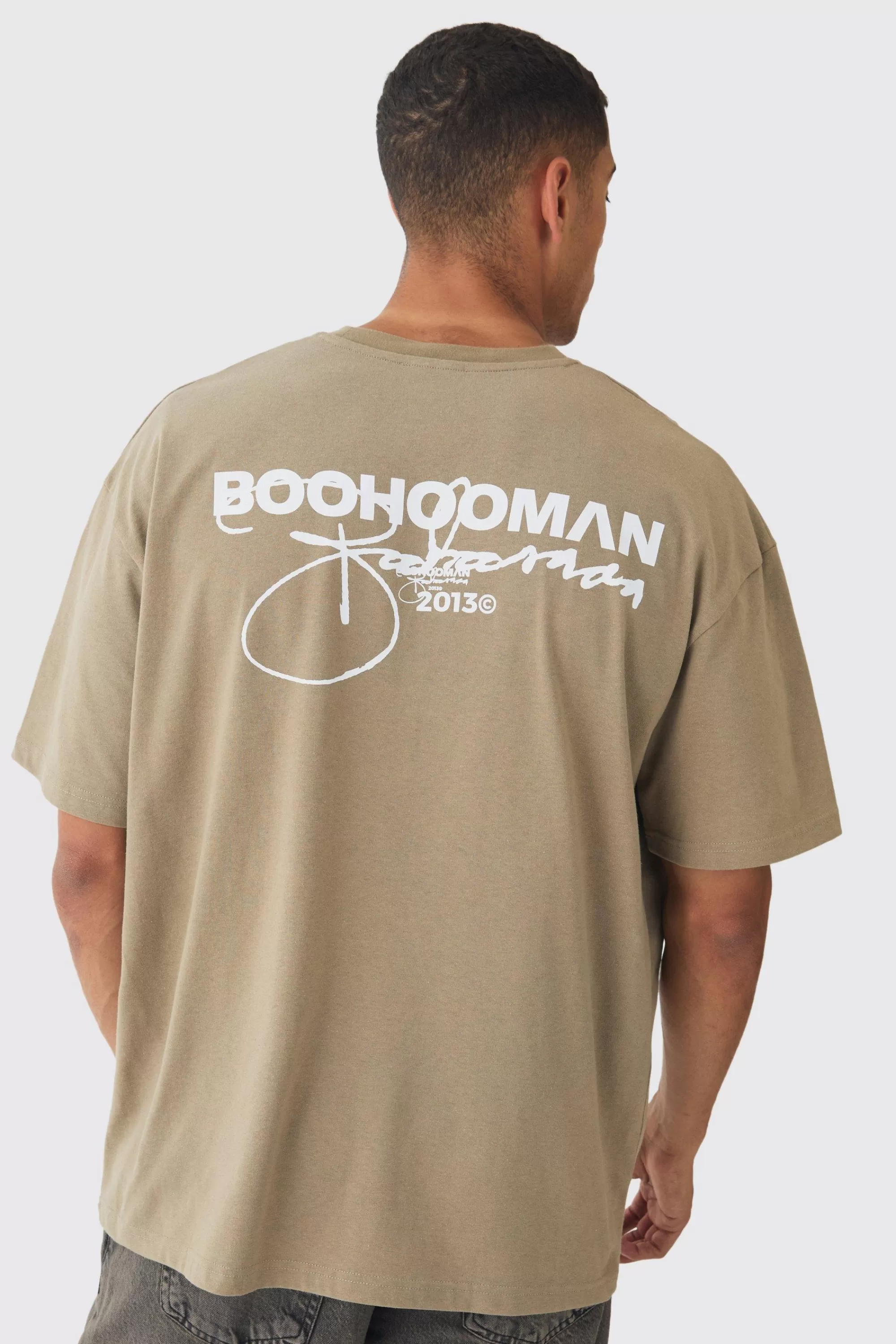 boohooMAN Oversized Printed T-Shirt | UK khaki Flash Sale