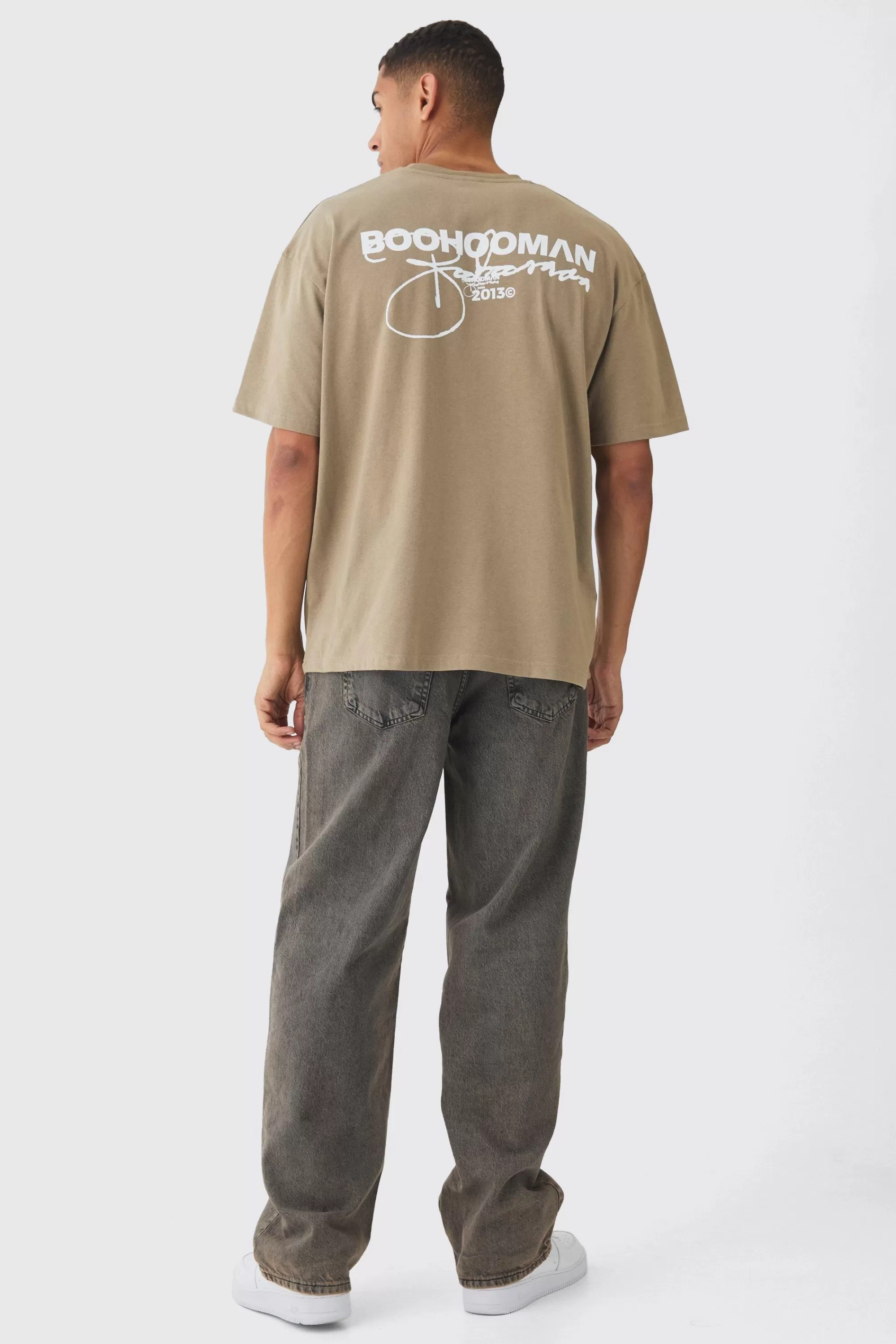 boohooMAN Oversized Printed T-Shirt | UK khaki Flash Sale