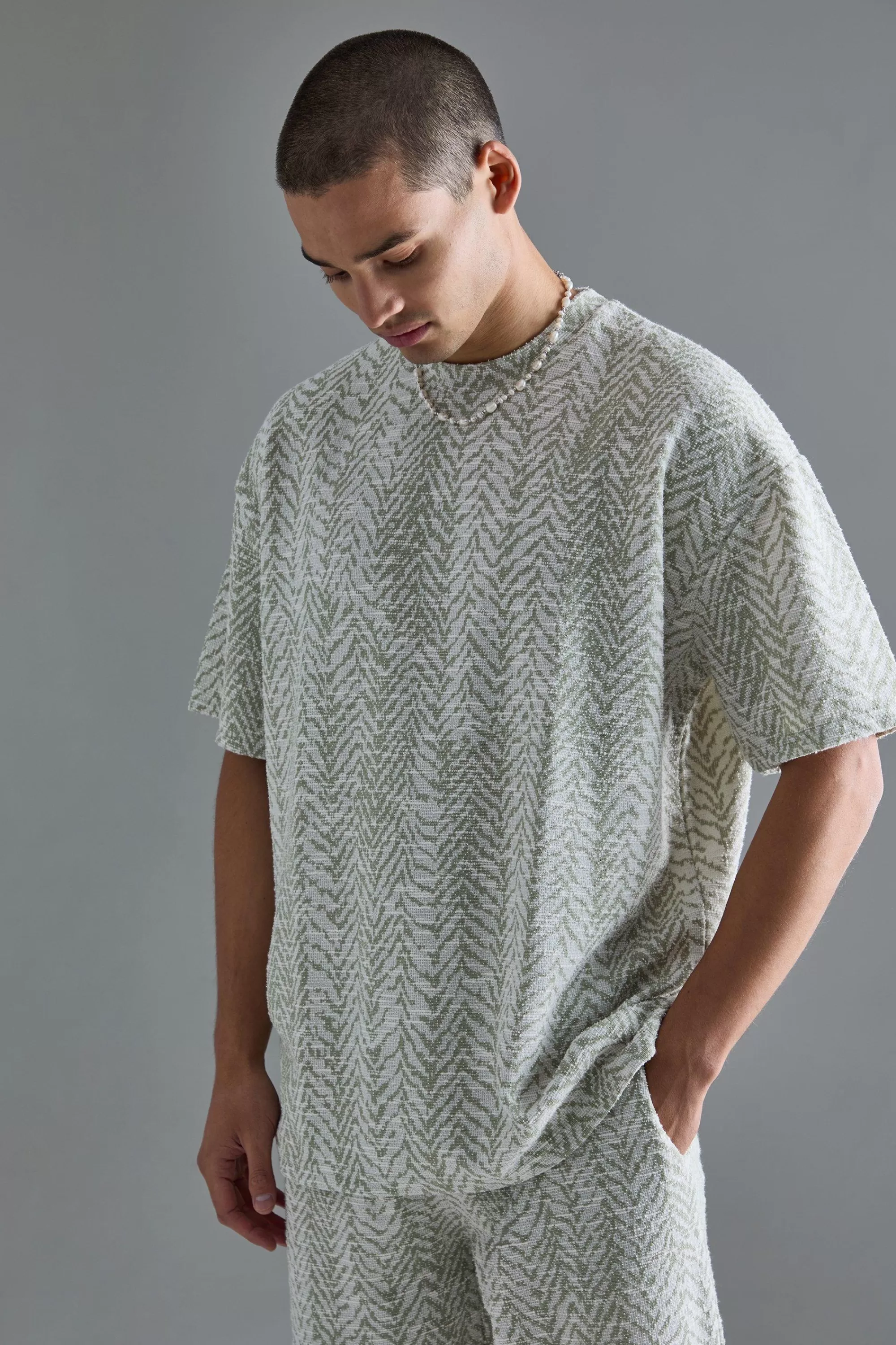 boohooMAN Oversized Boucle T-shirt | UK light khaki Discount
