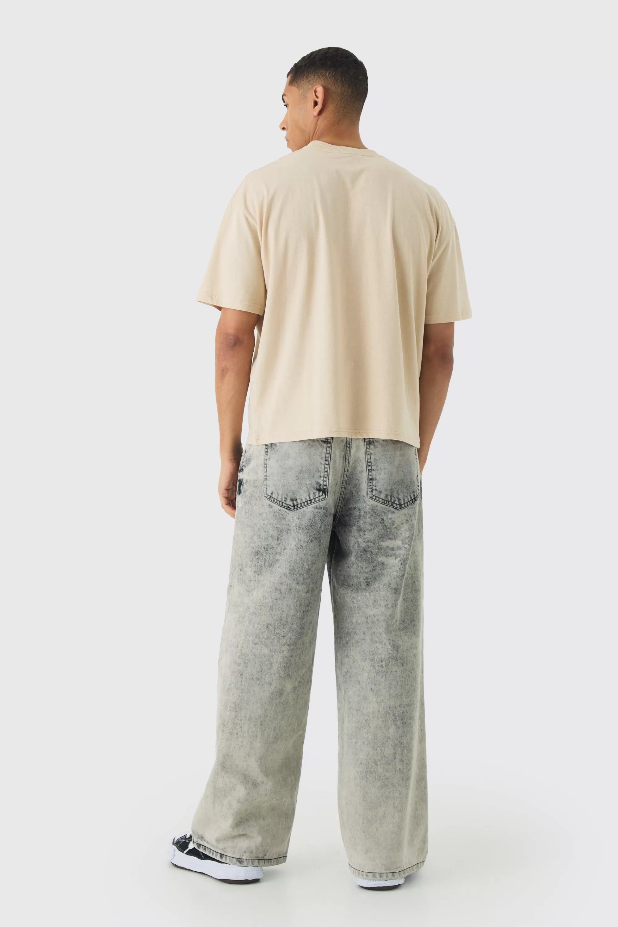 boohooMAN Oversized Boxy Distressed Eagle Print T-Shirt | UK sand Fashion