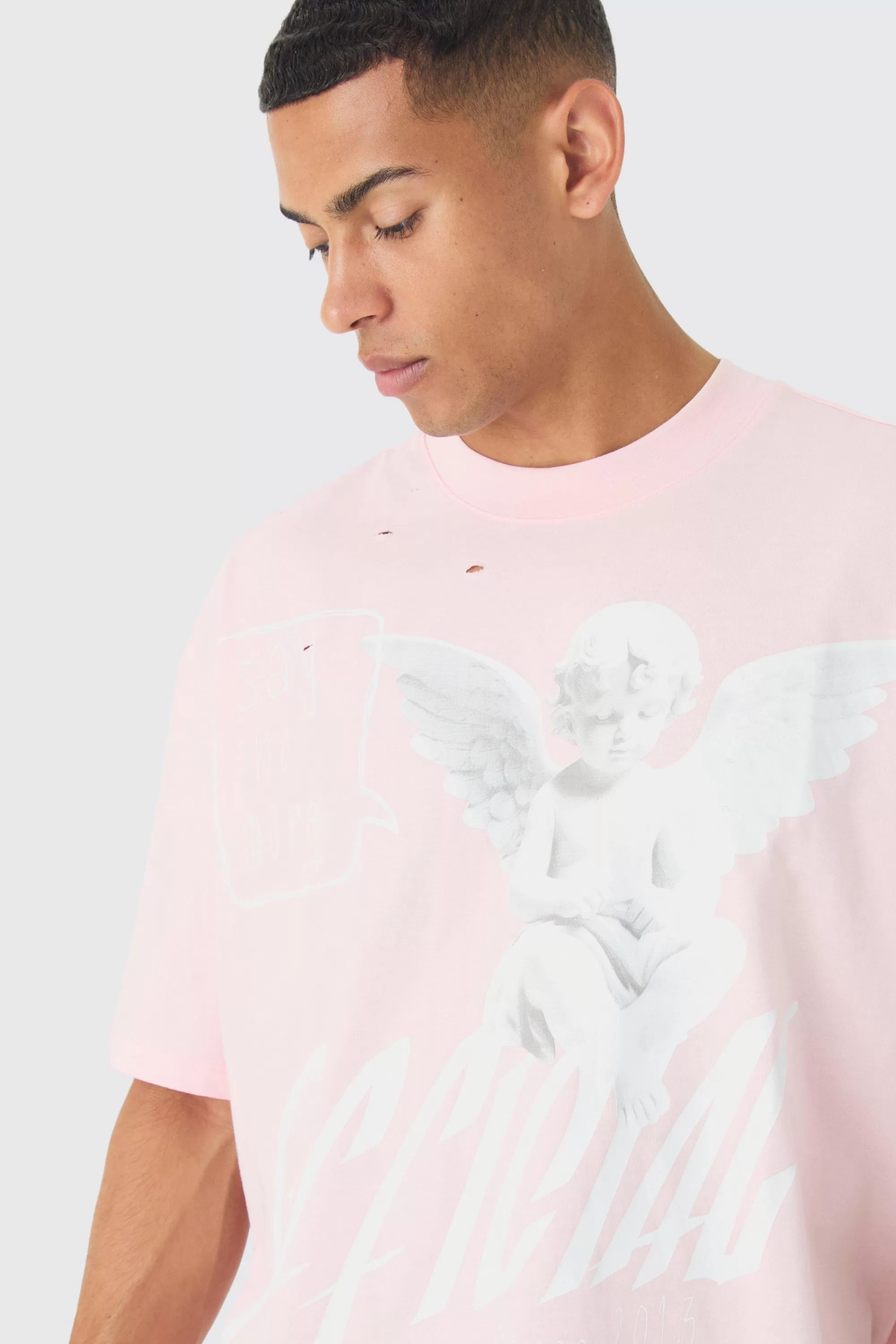 boohooMAN Oversized Boxy Distressed Heavyweight Renaissance Graphic T-shirt | UK pink Sale