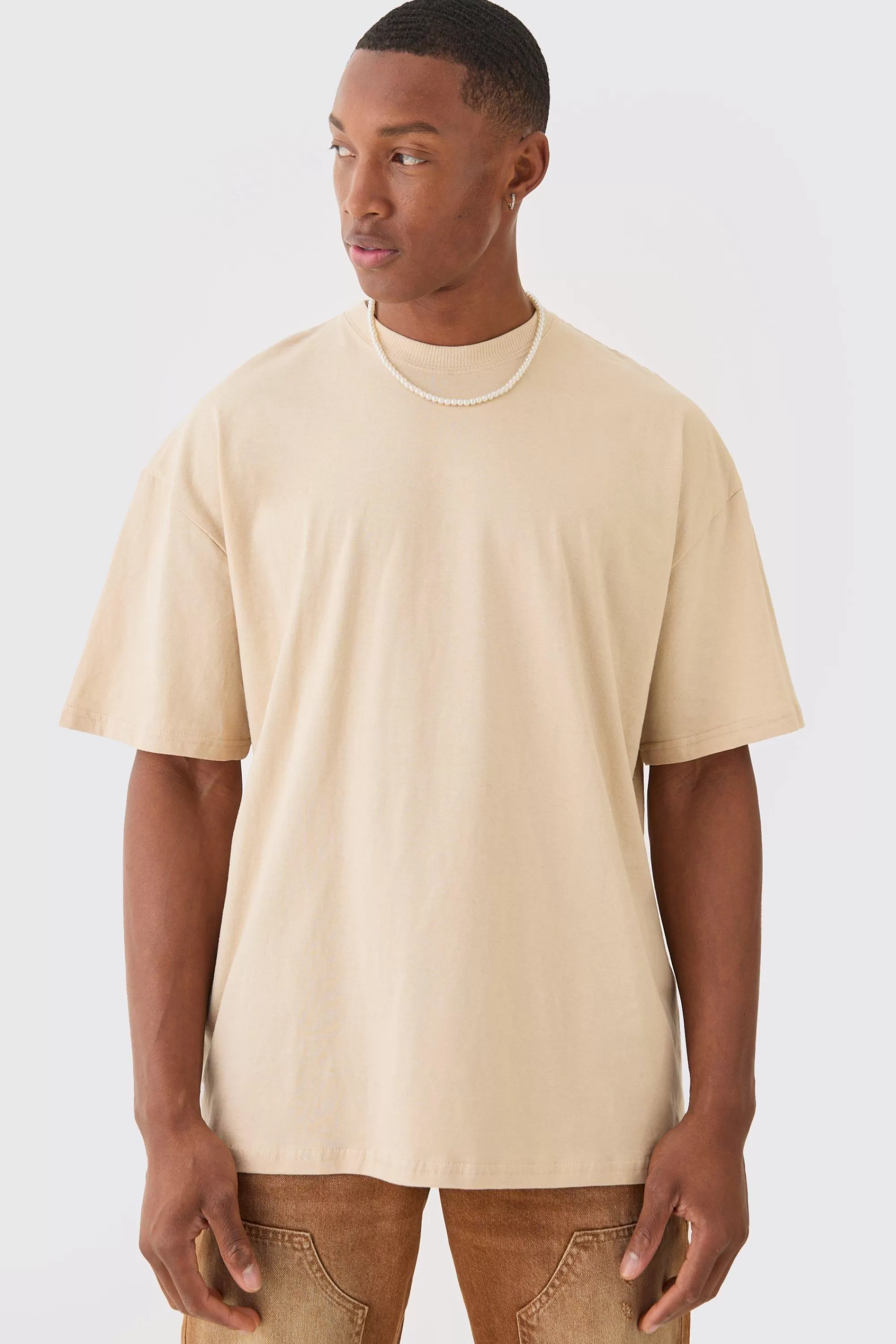 boohooMAN Oversized Boxy Extended Neck Enlighten Printed T-shirt | UK sand Shop