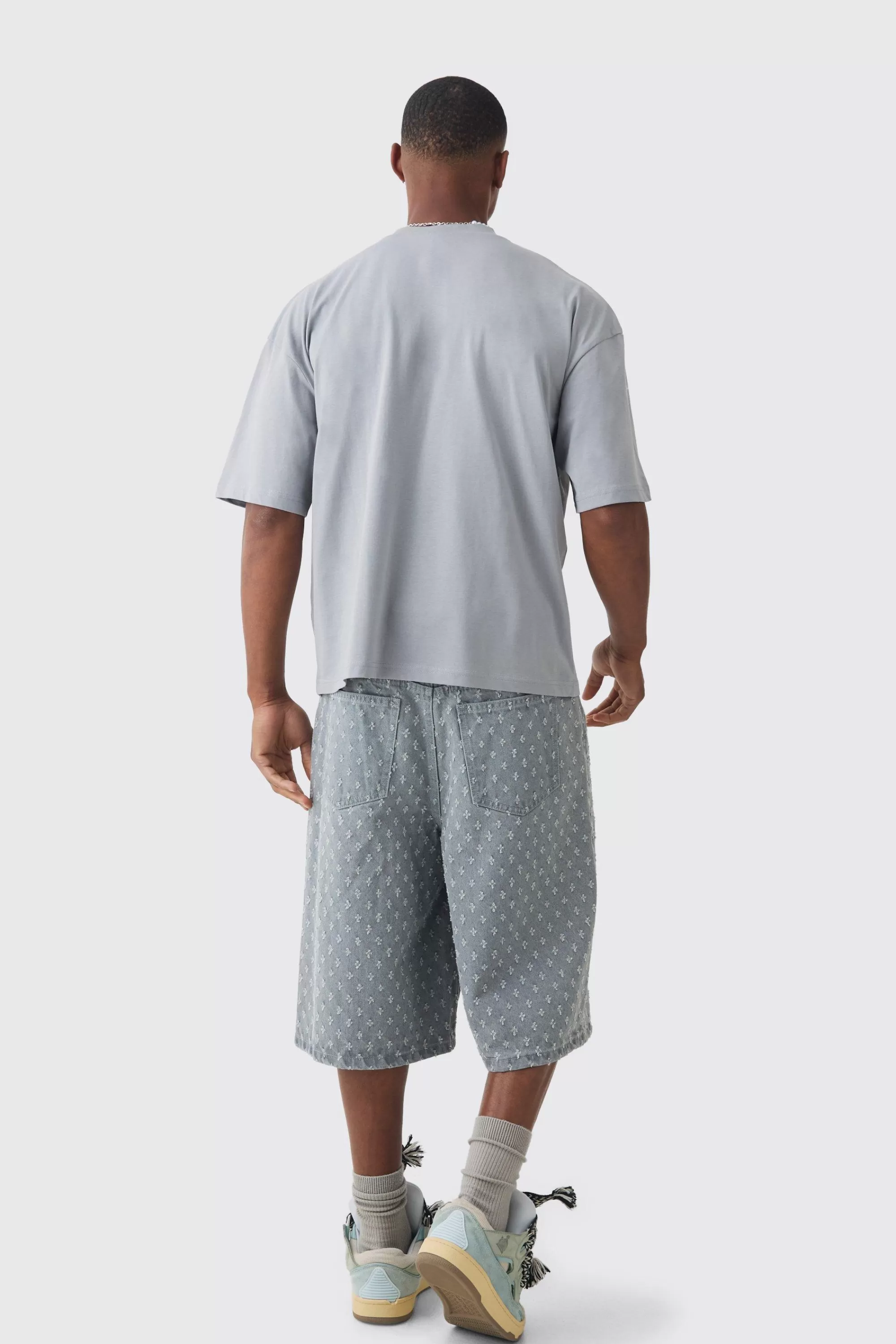 boohooMAN Oversized Boxy Extended Neck Extreme Eagle T-shirt | UK light grey Fashion